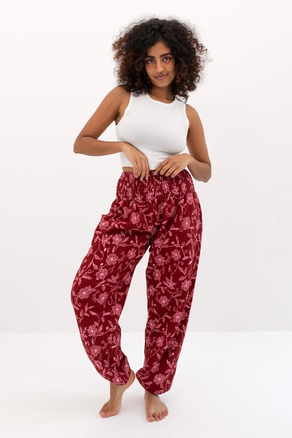 Pantalones bombachos cálidos para estar por casa flores silvestres