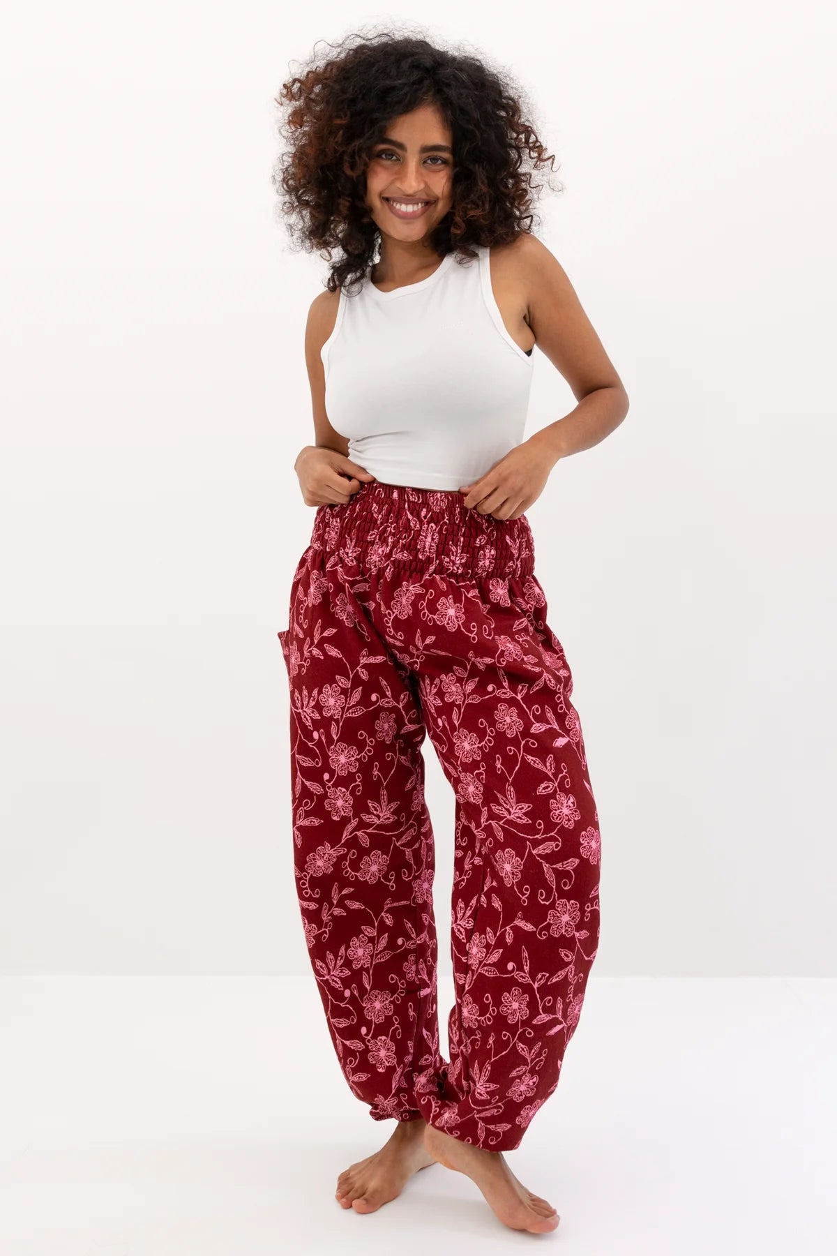 Pantalones bombachos cálidos para estar por casa flores silvestres