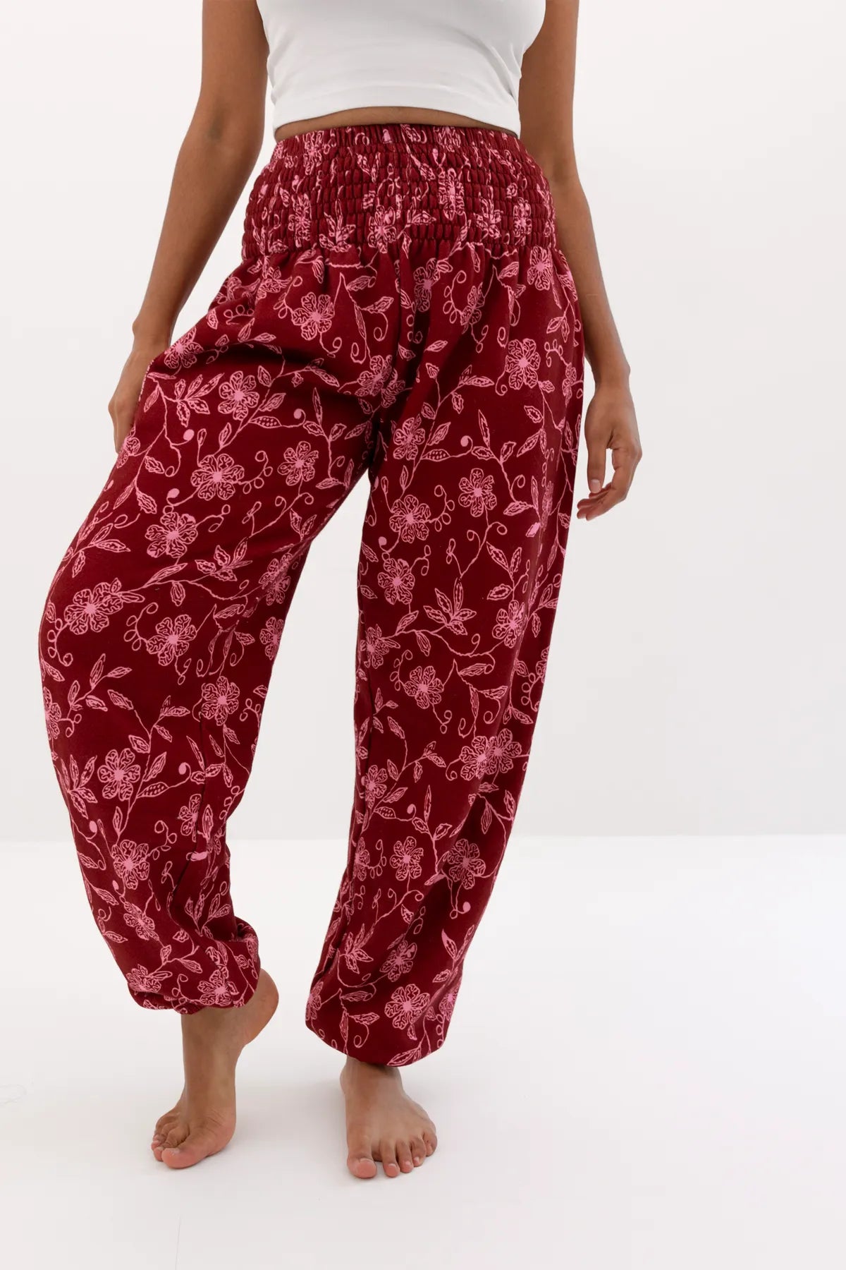 Pantalones bombachos cálidos para estar por casa flores silvestres