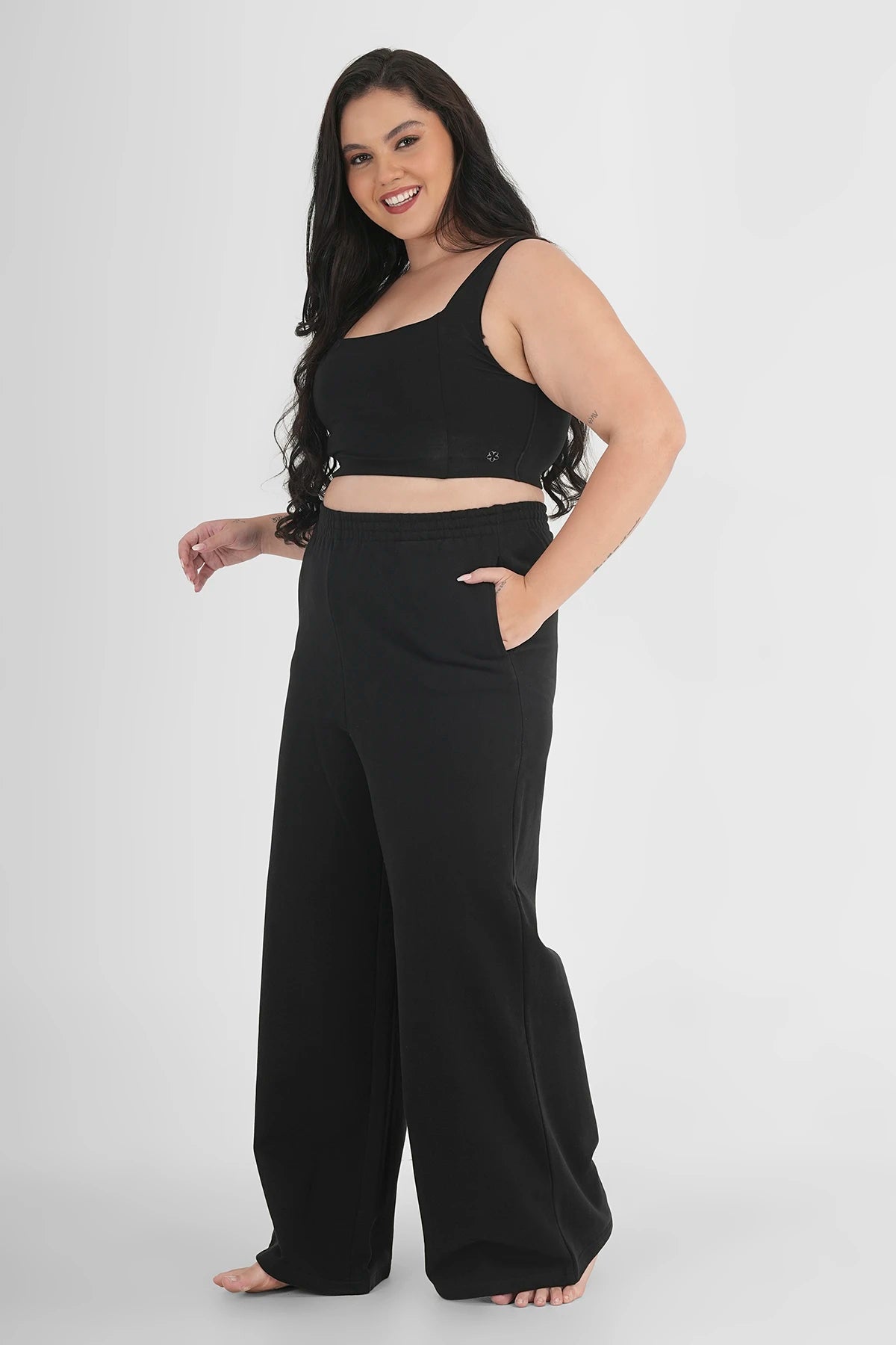 Sweatpants Straight Leg Black Plus Size