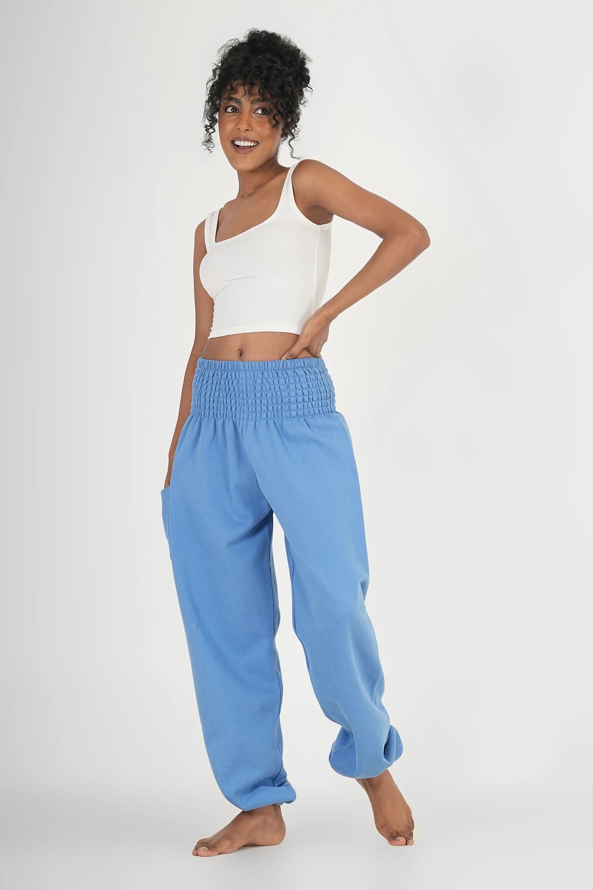 Warme Loungewear Haremshose Vintageblau