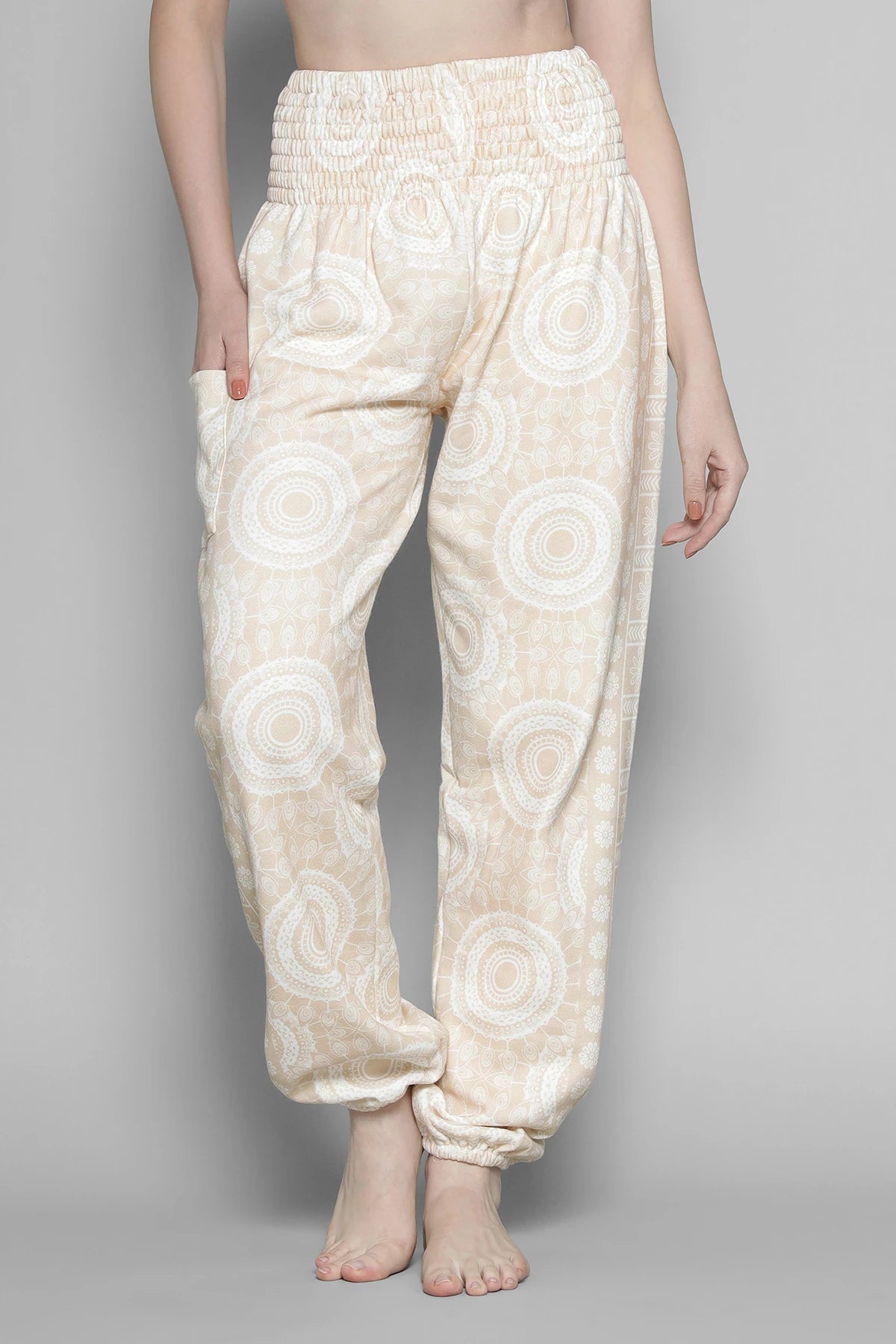 Warme Loungewear Haremshose Beige Mandala