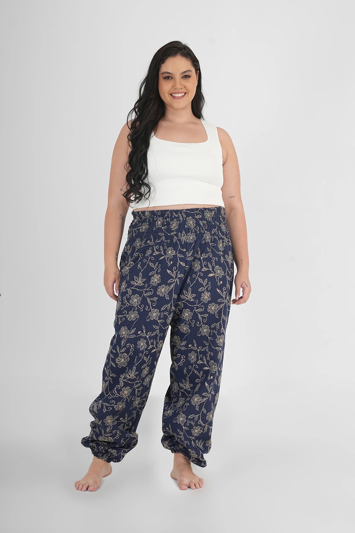Warme Loungewear Haremshose Tiefblaue Wildblume