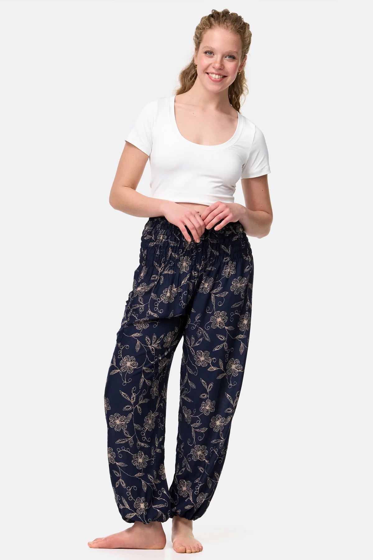 Pantaloni Harem Deep Blue Wildflower Versione lunga