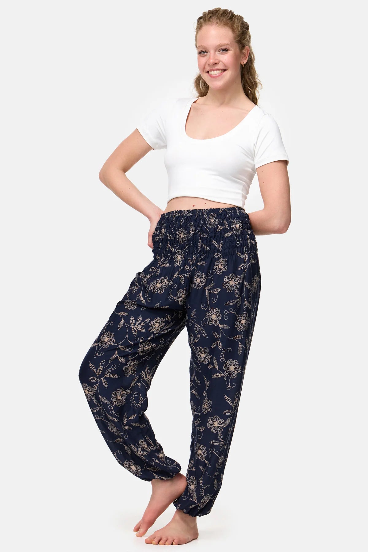 Pantaloni Harem Deep Blue Wildflower Versione lunga