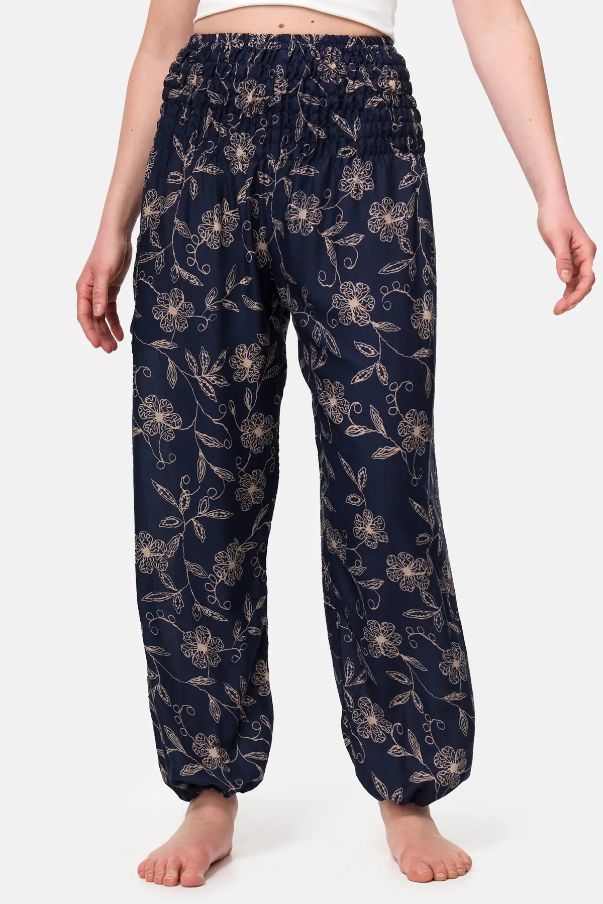 Pantaloni Harem Deep Blue Wildflower Versione lunga