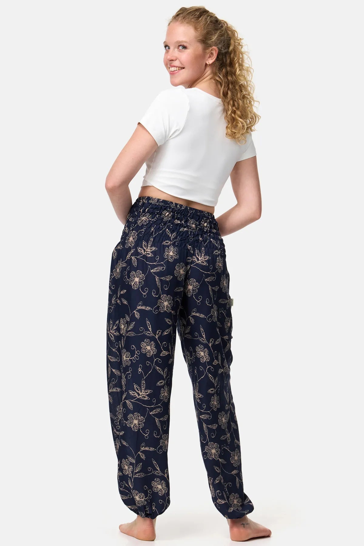 Pantaloni Harem Deep Blue Wildflower Versione lunga