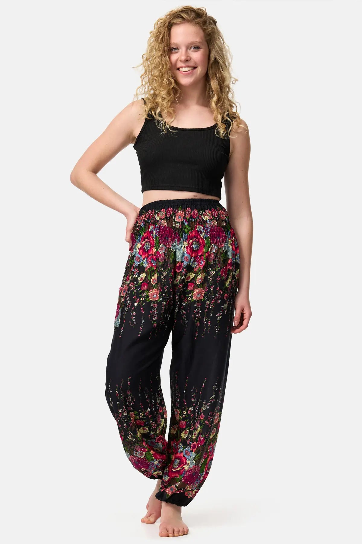 Harem pants tropical floral splendor