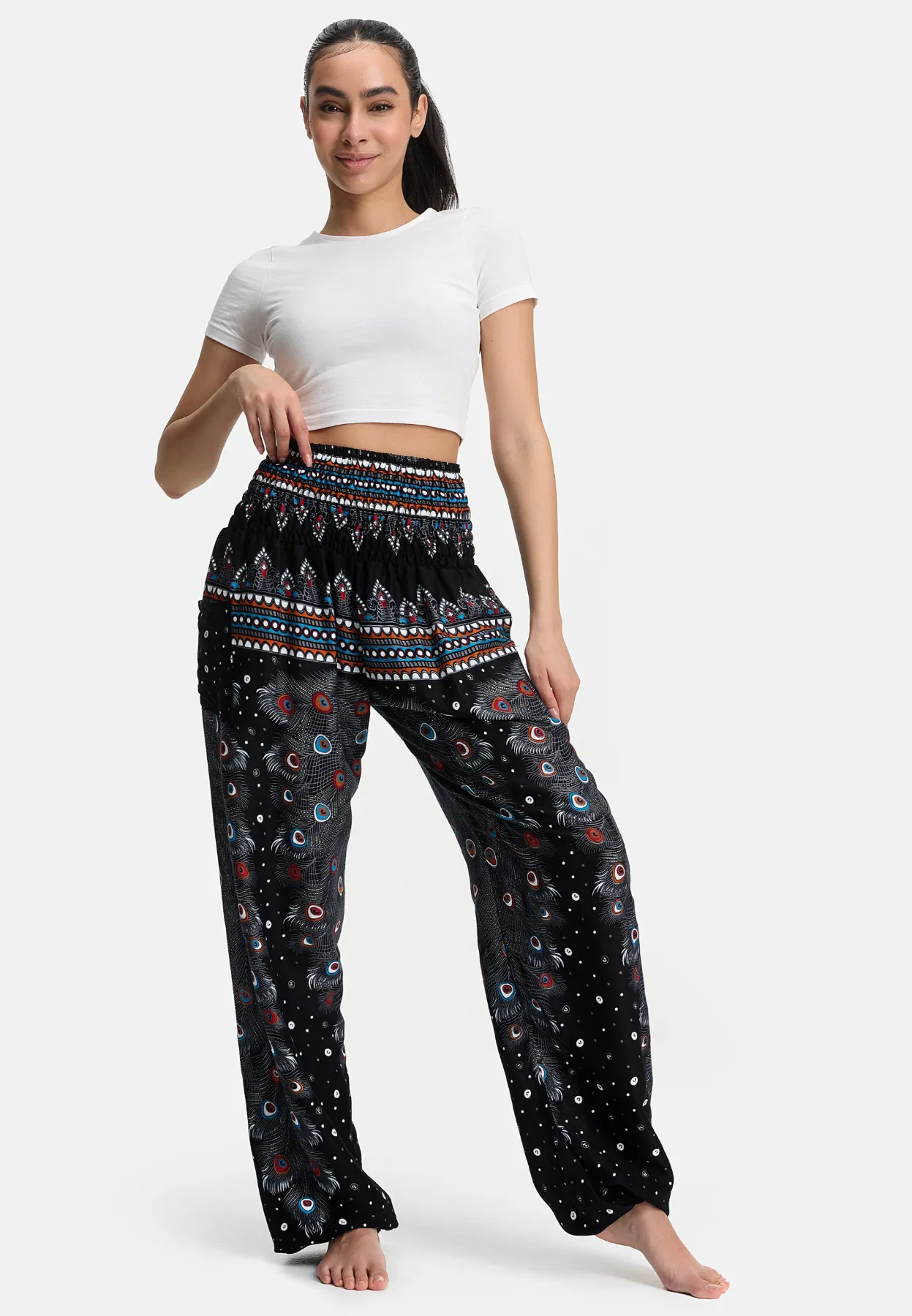Pantaloni Harem Neri Occhio di Pavone Versione Lunga
