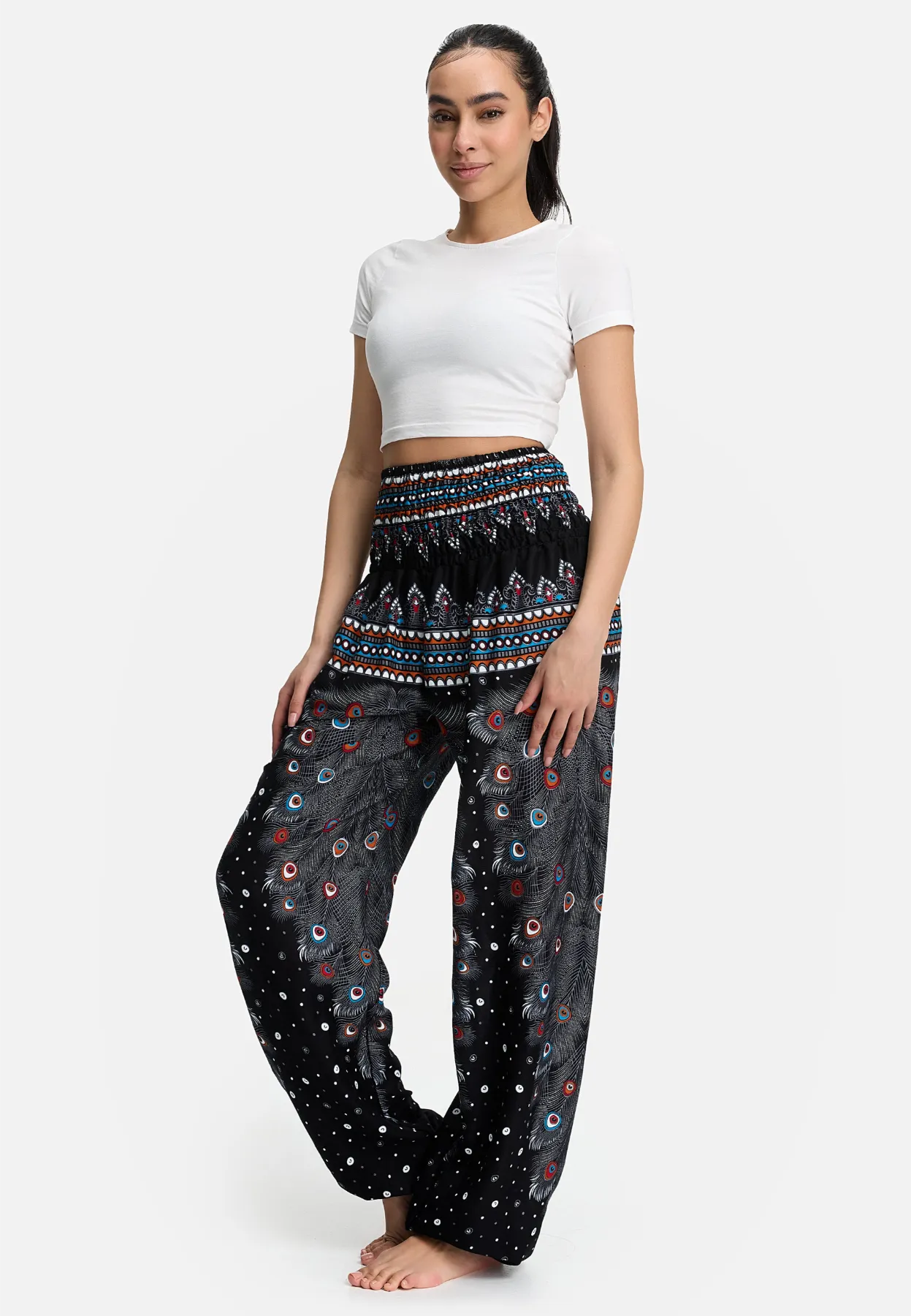 Pantaloni Harem Neri Occhio di Pavone Versione Lunga