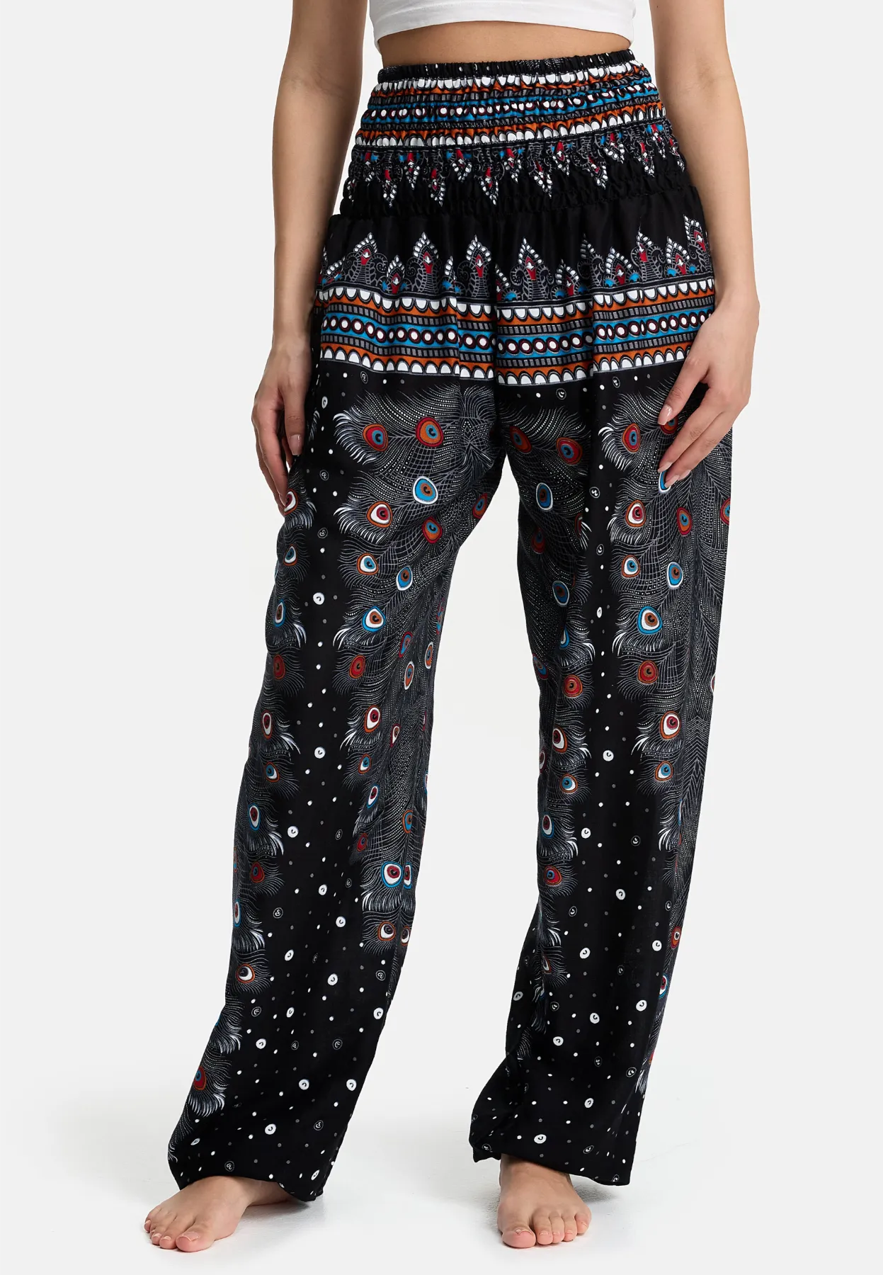 Pantaloni Harem Neri Occhio di Pavone Versione Lunga