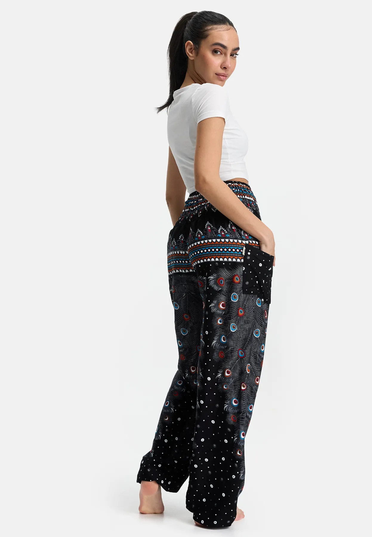 Pantaloni Harem Neri Occhio di Pavone Versione Lunga