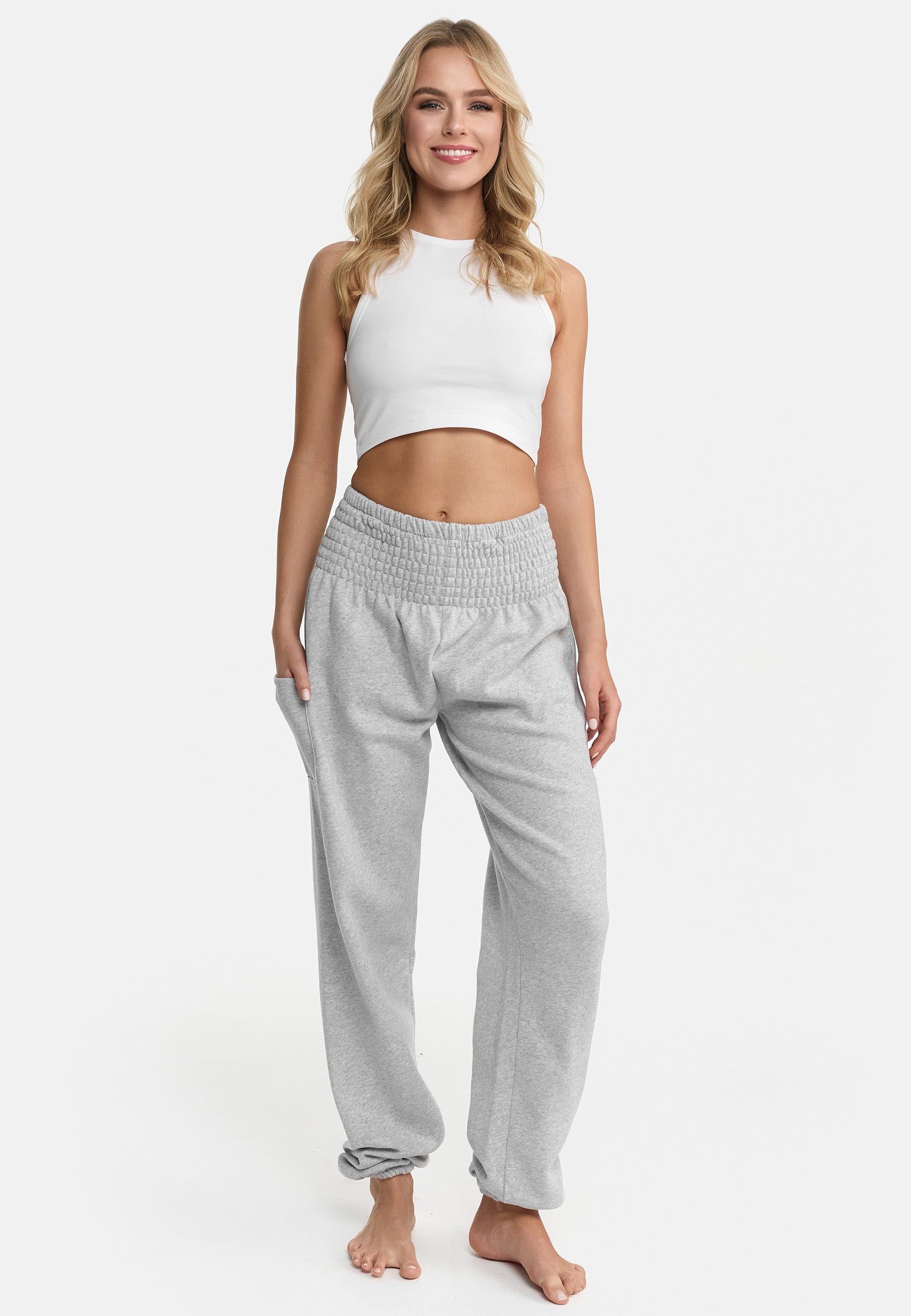 Pantalón harén cálido loungewear gris claro