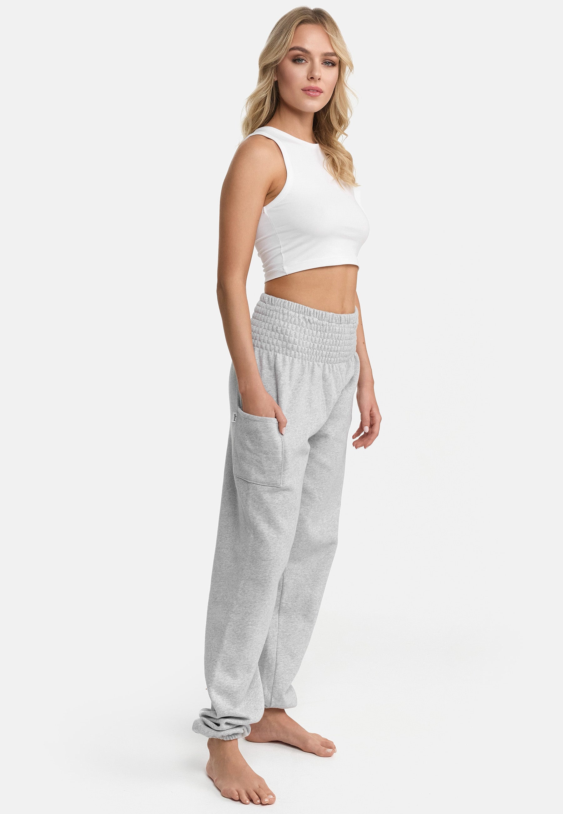 Pantalón harén cálido loungewear gris claro