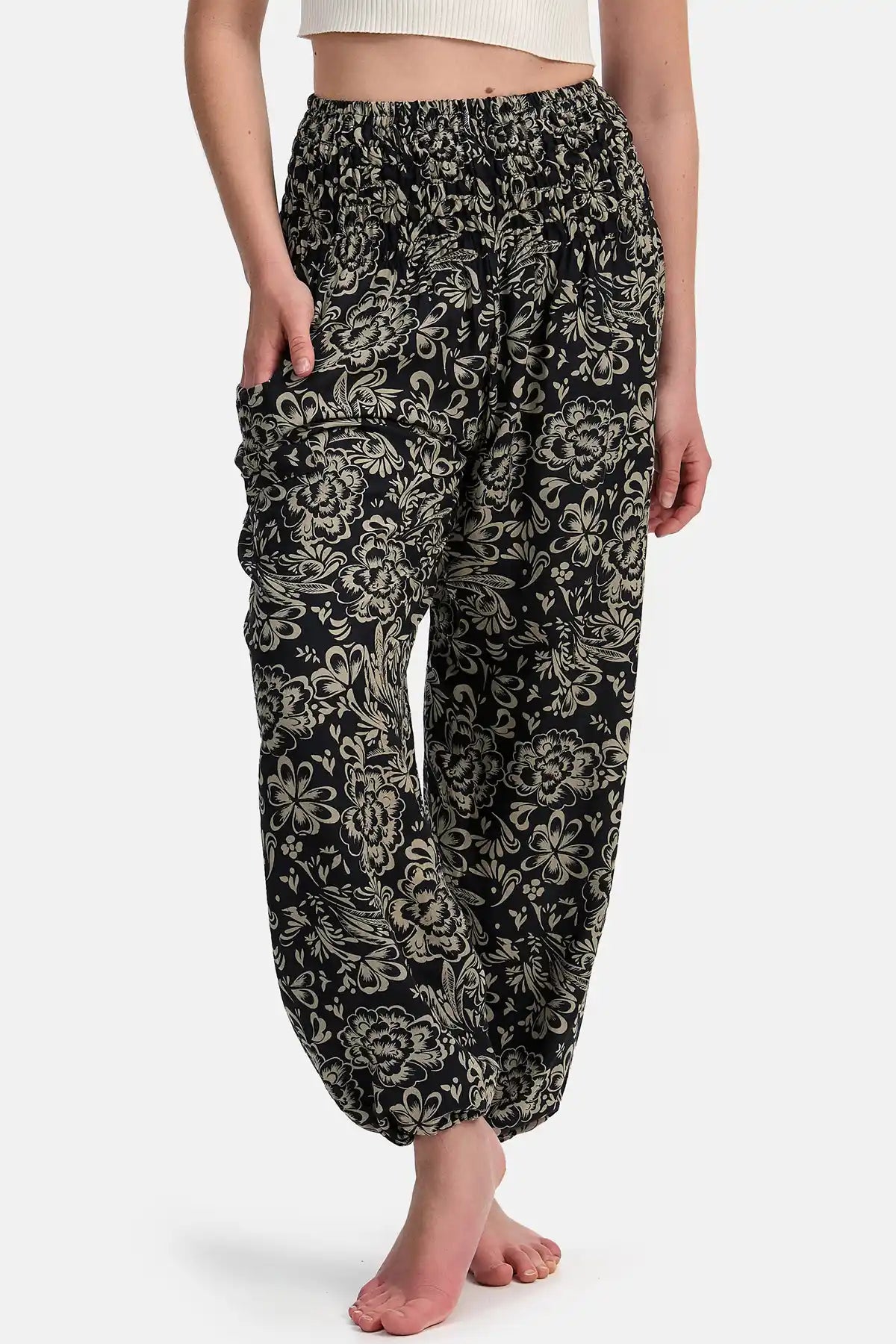 Sarouel fleur de rose noir