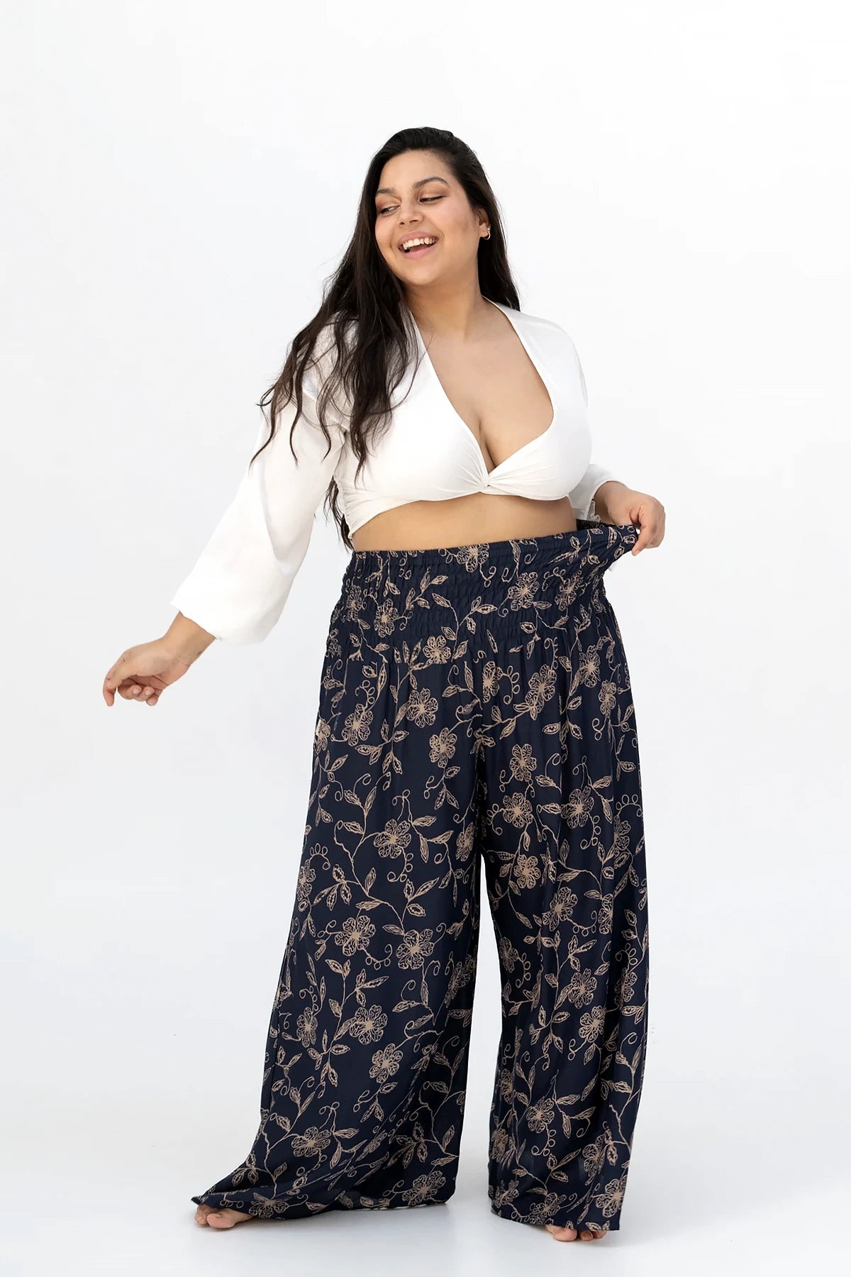 Palazzo Tiefblaue Wildblume Plus Size