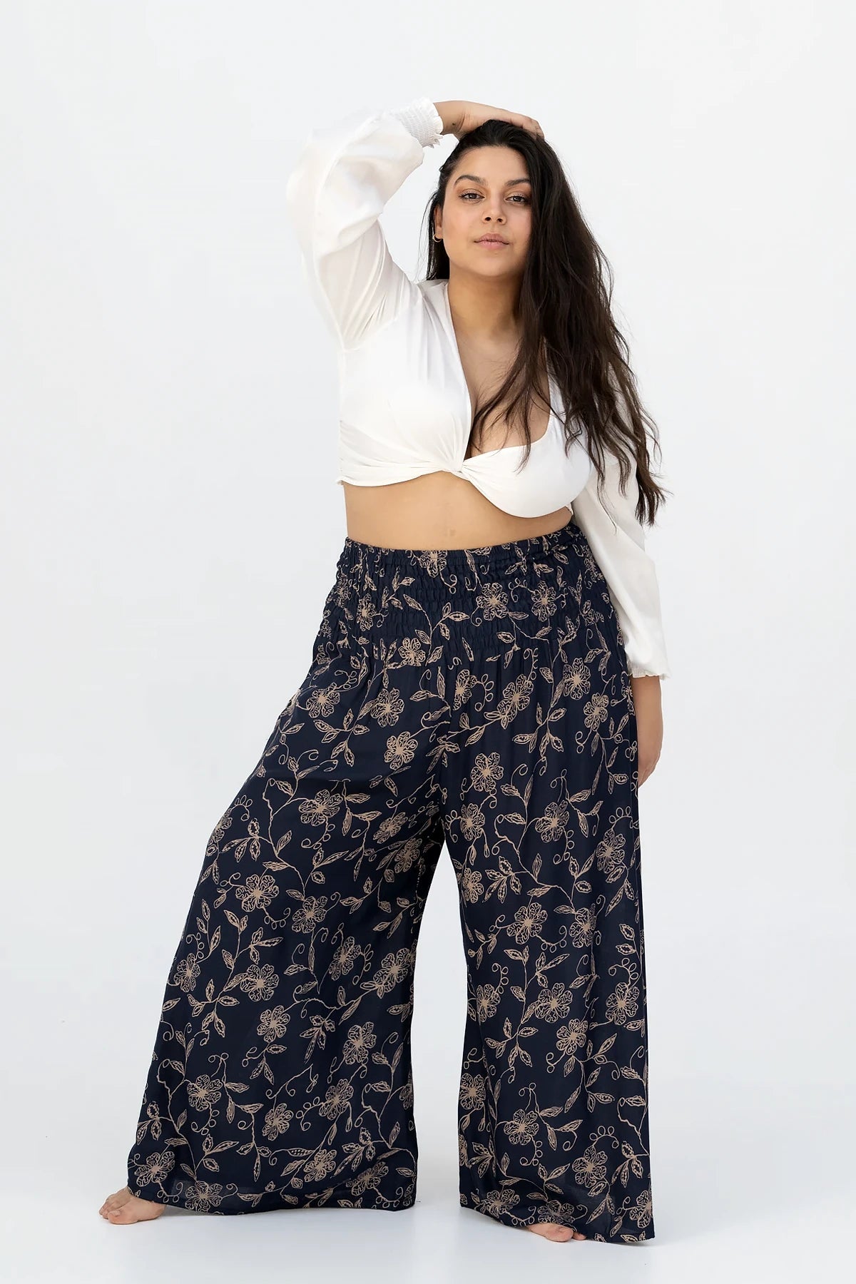 Palazzo Tiefblaue Wildblume Plus Size