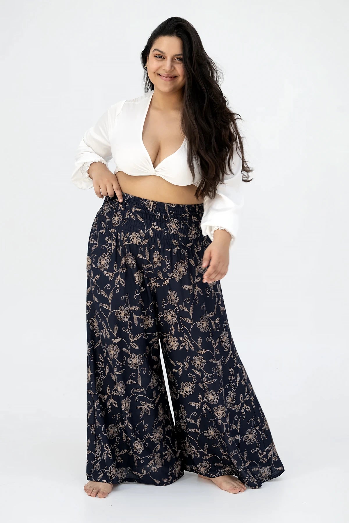 Palazzo Tiefblaue Wildblume Plus Size