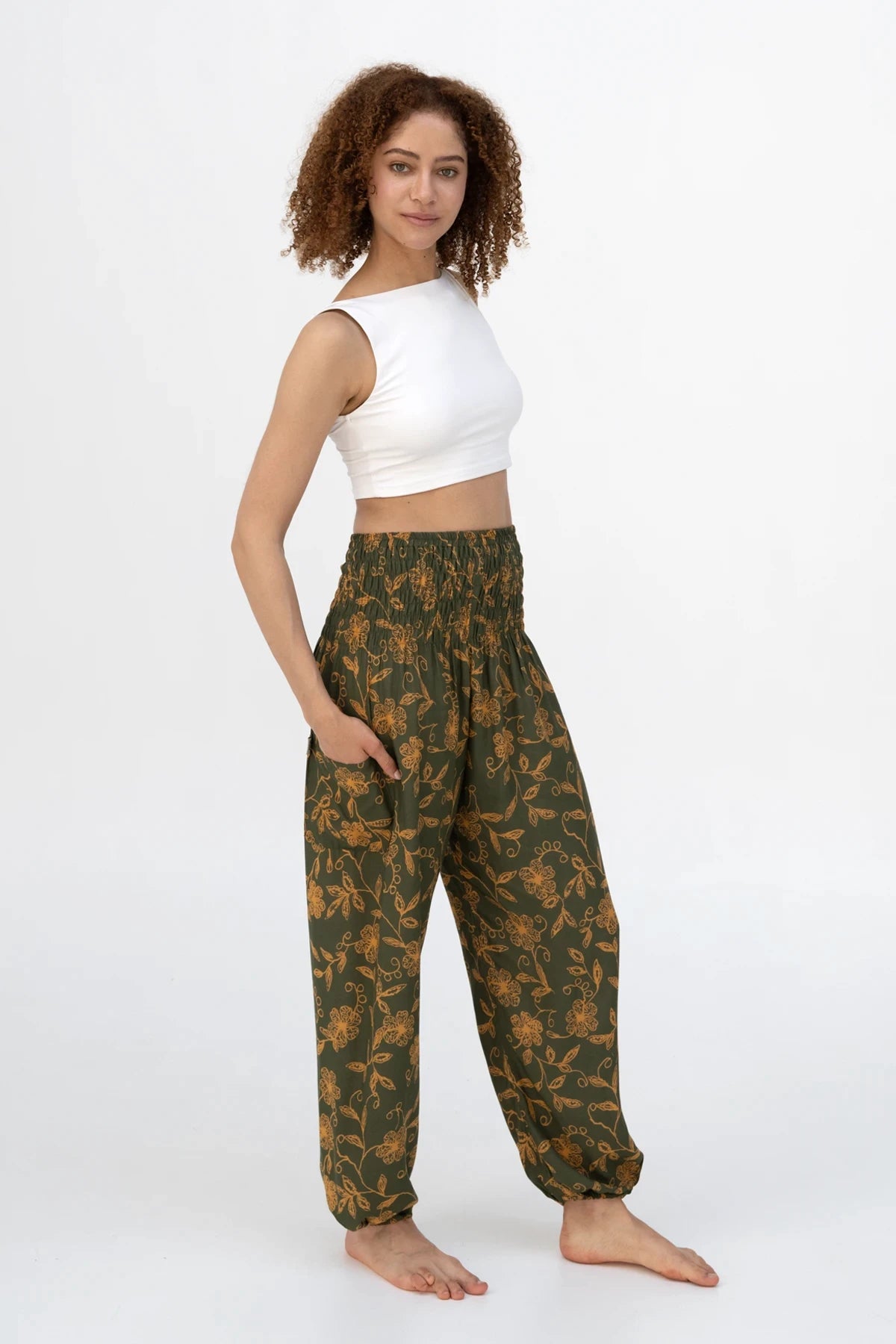 Pantaloni Harem Verde Oliva Wildflower Versione Lunga