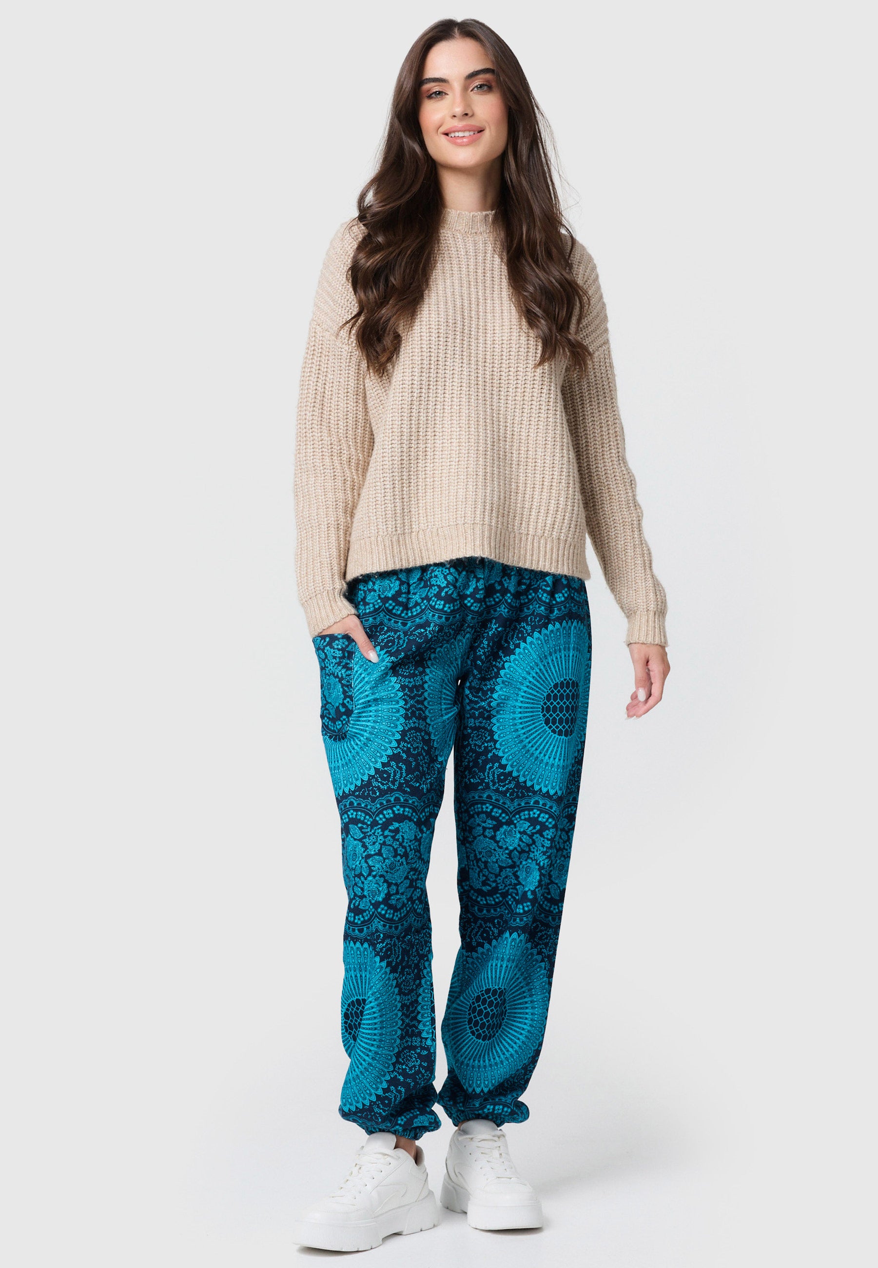 Warme Loungewear Haremshose Türkises Mandala