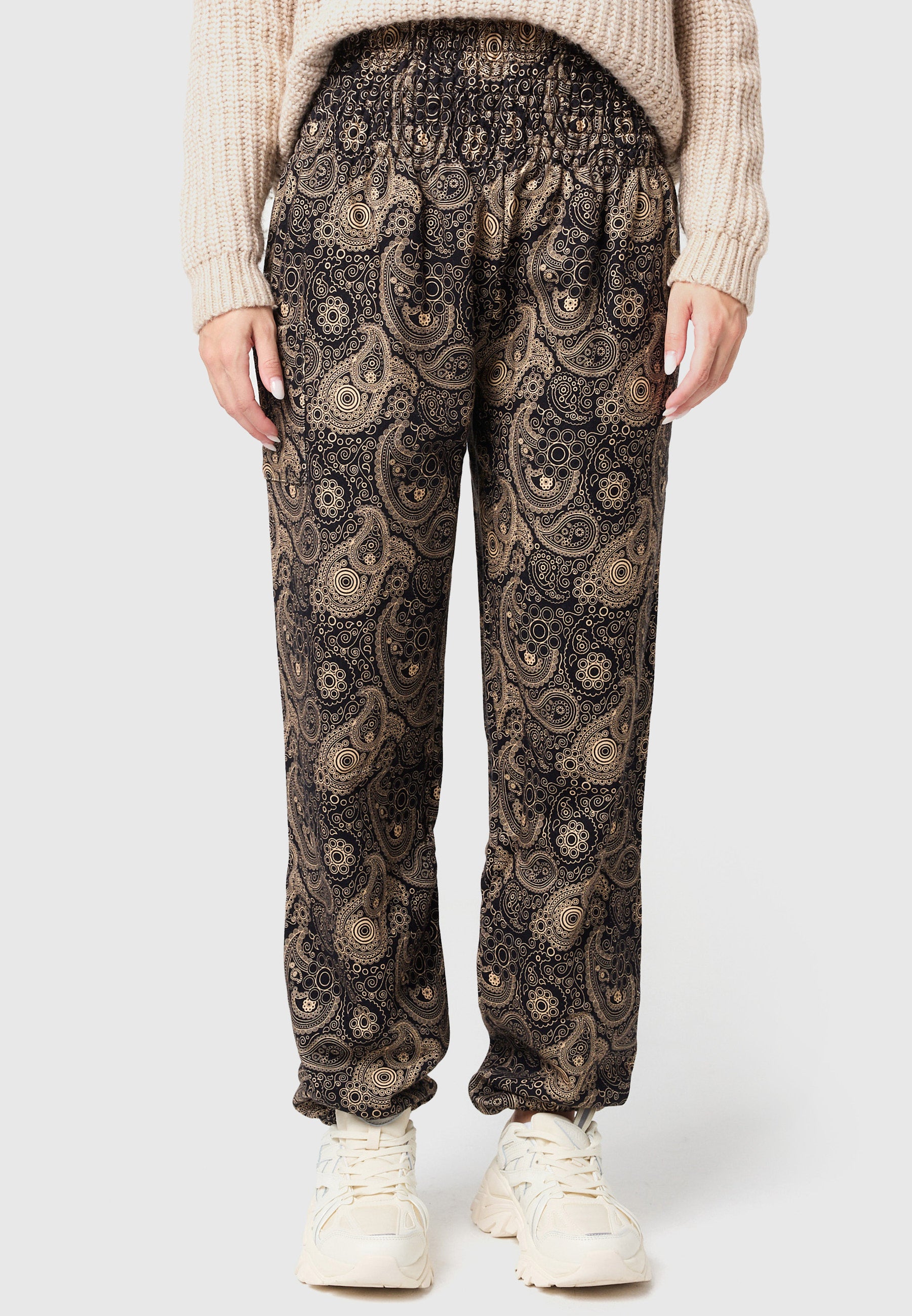 Warme Loungewear Haremshose Goldene Ornamente