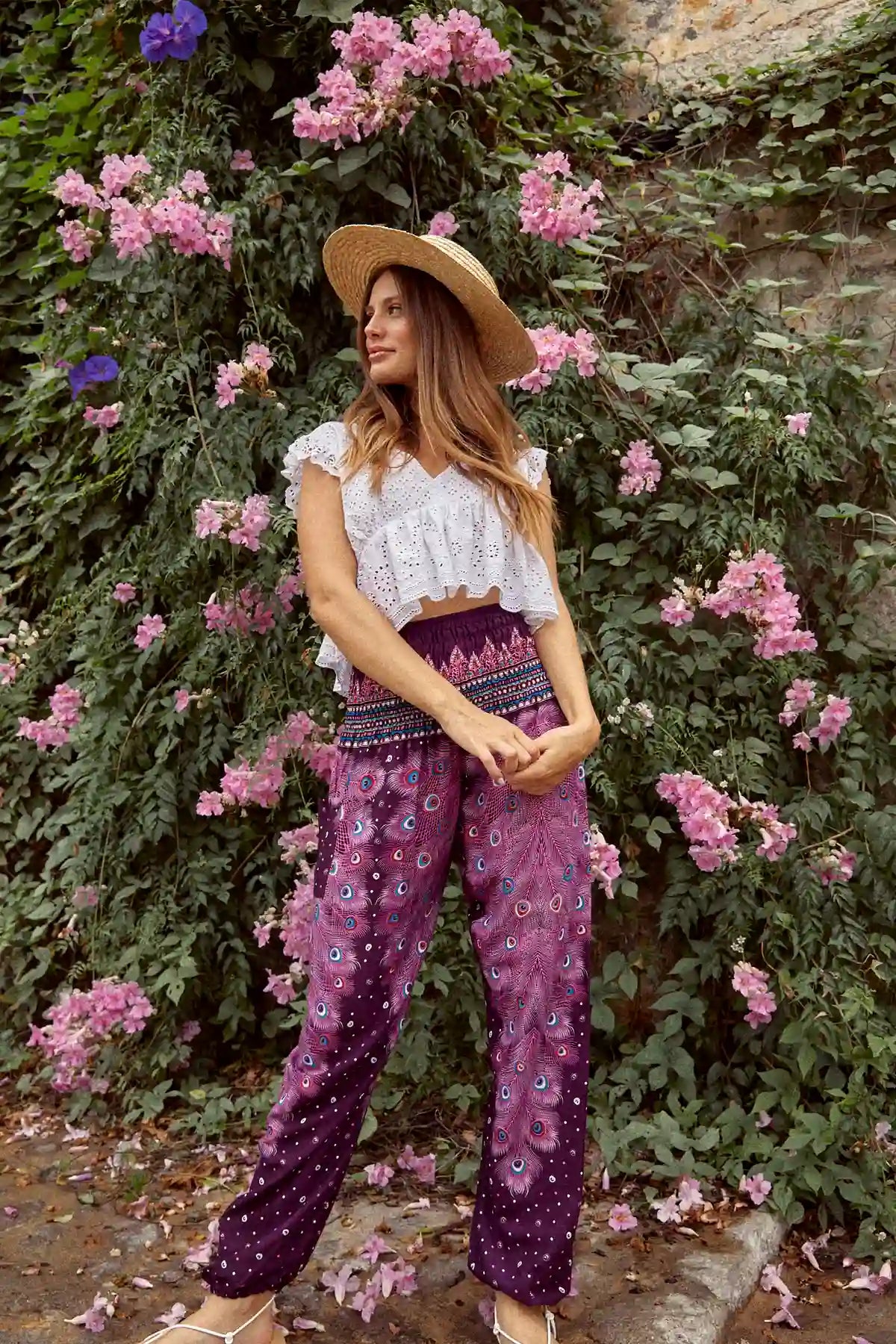 Harem Pants Purple Peacock Eye Short Version