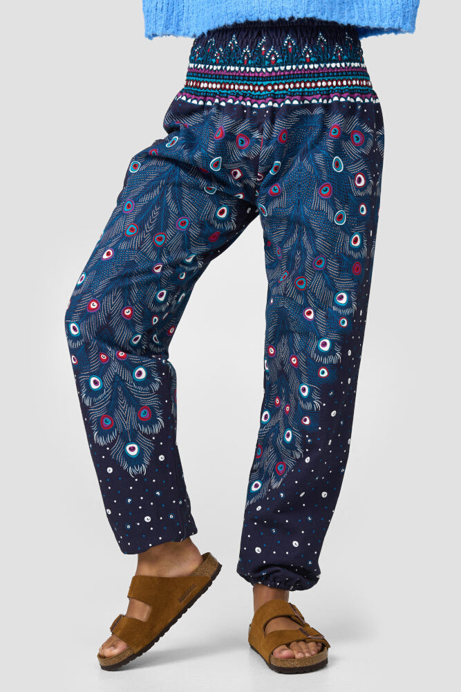 Warme Loungewear Haremshose Blaues Pfauenauge
