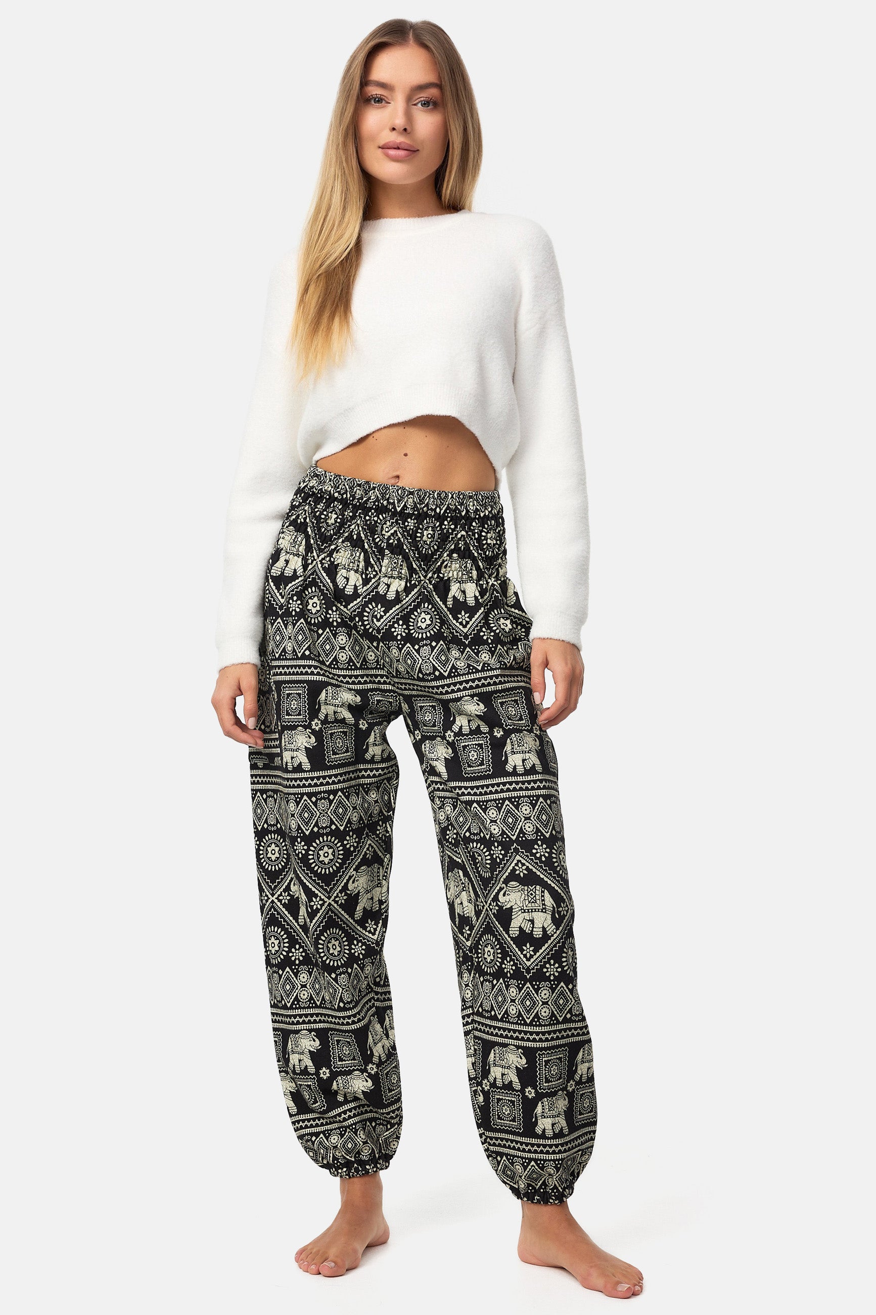 Warme Loungewear Haremshose Schwarzer Elefant