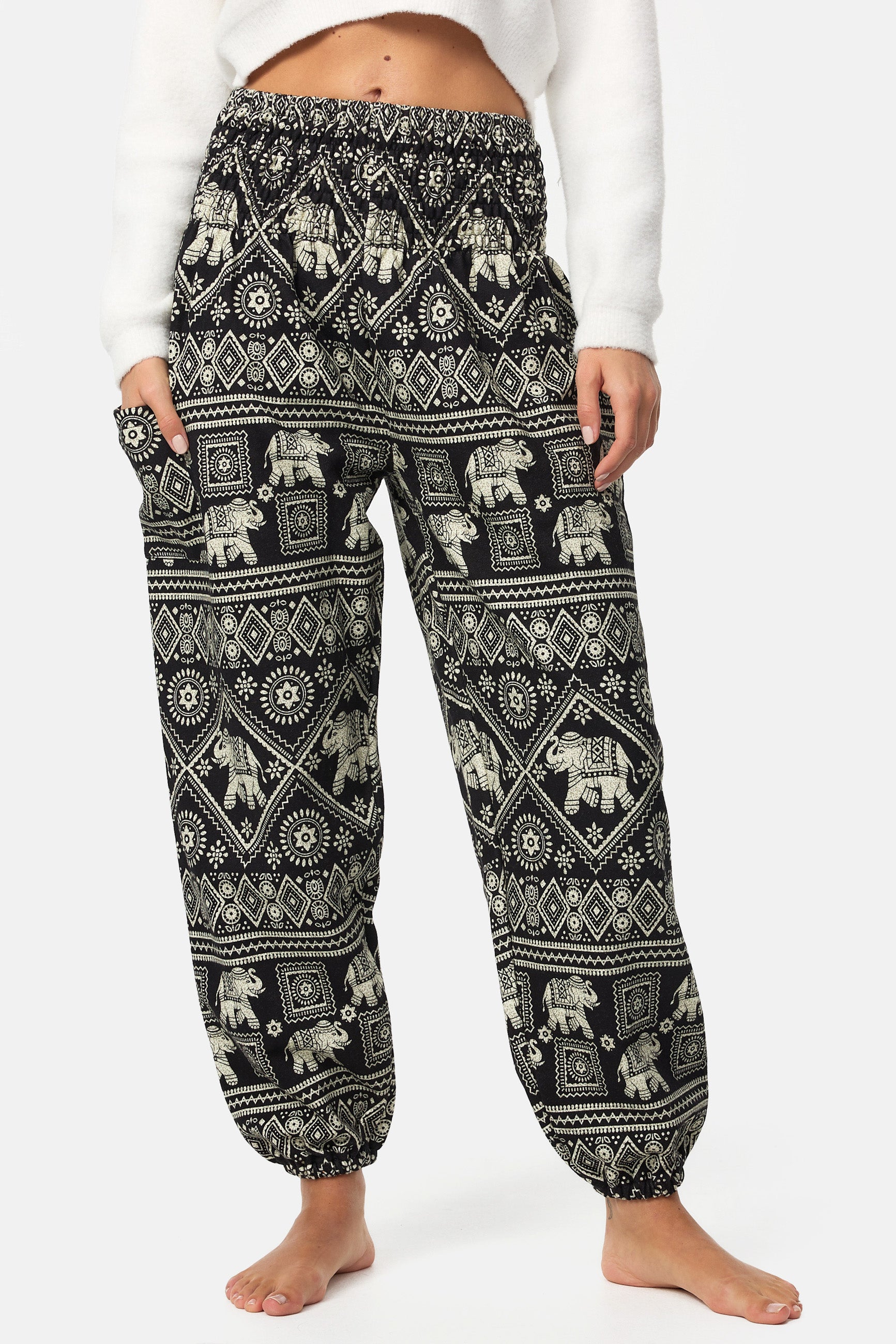 Warme Loungewear Haremshose Schwarzer Elefant