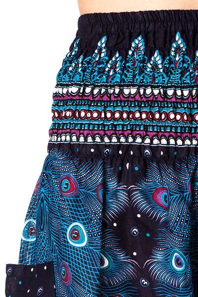 Haremshose Blaues Pfauenauge Muster close-up