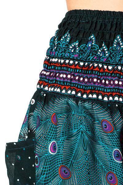 Haremshose Grünes Pfauenauge Plus Size Muster close-up
