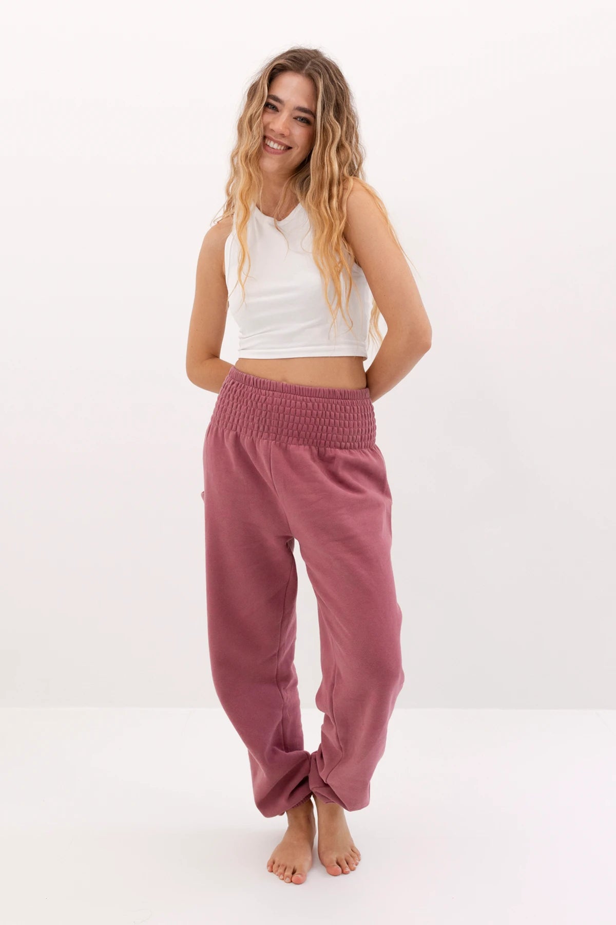 Warme Loungewear Haremshose Himbeerrot