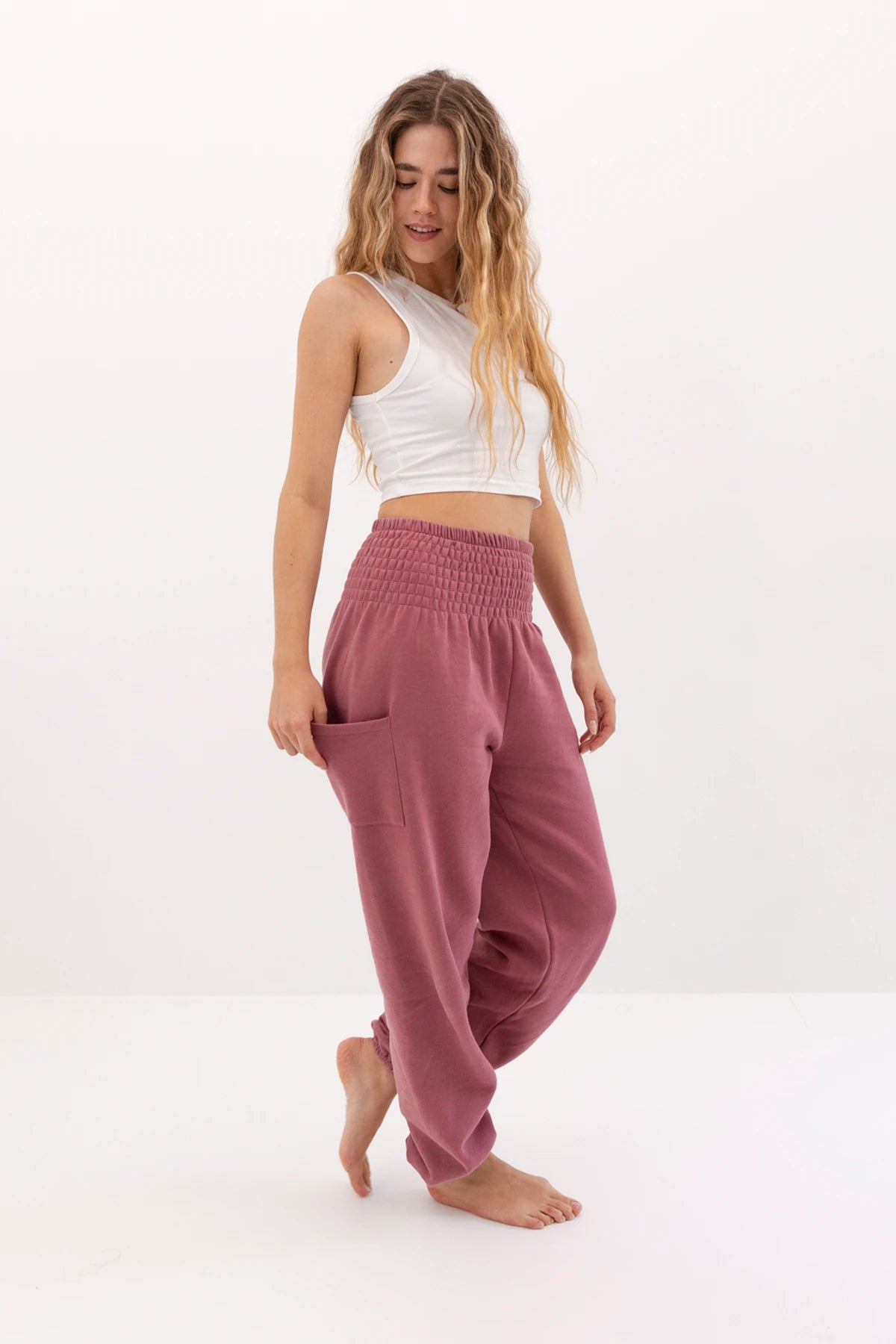 Warme Loungewear Haremshose Himbeerrot