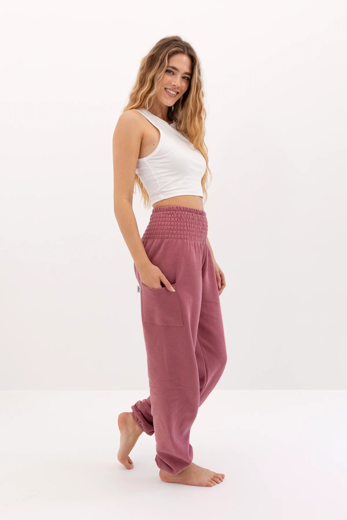 Warme Loungewear Haremshose Himbeerrot