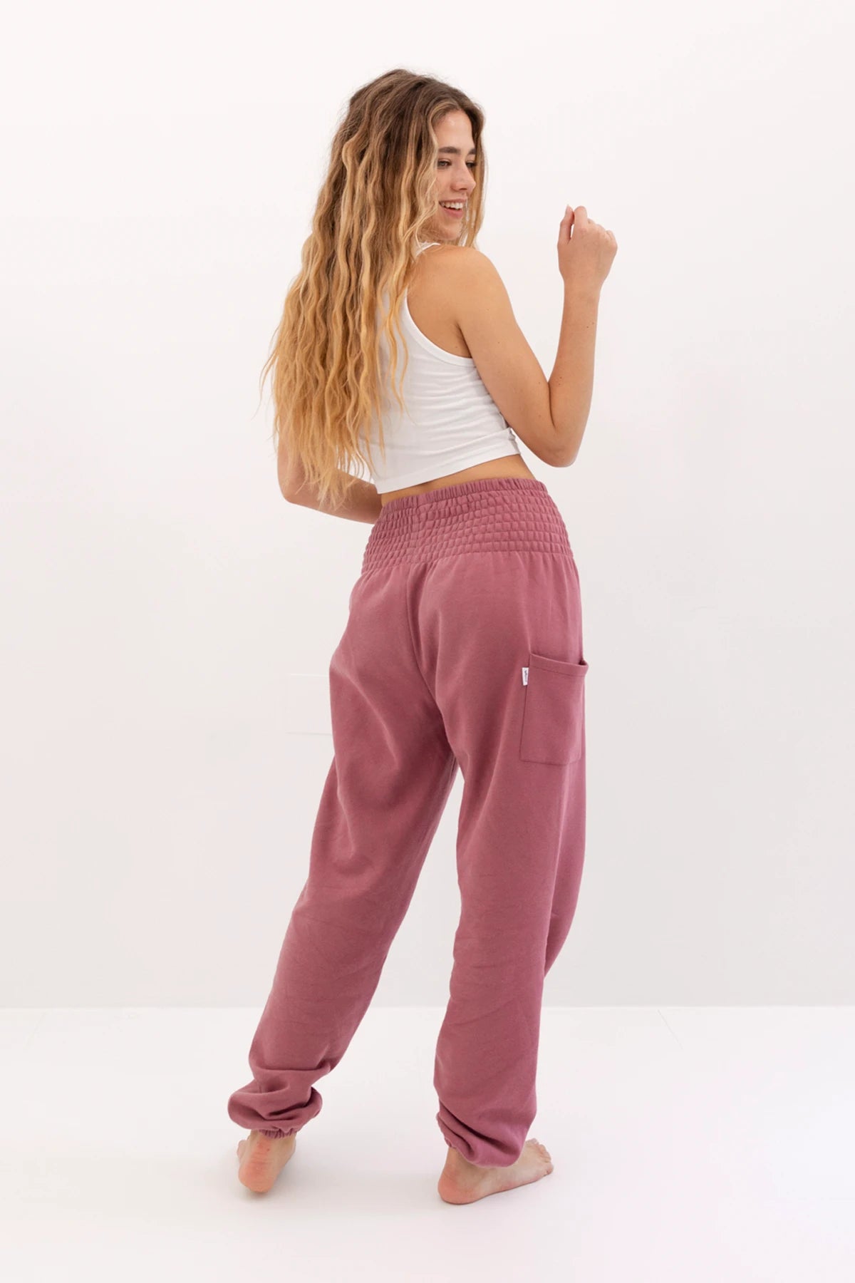 Warme Loungewear Haremshose Himbeerrot