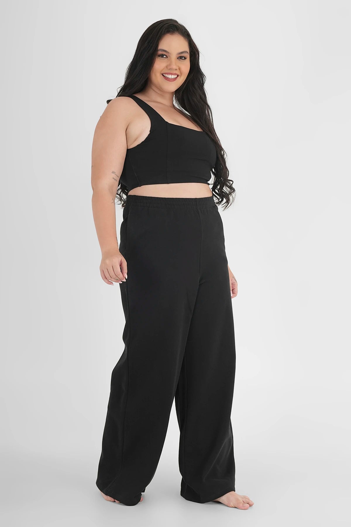 Sweatpants Straight Leg Black Plus Size