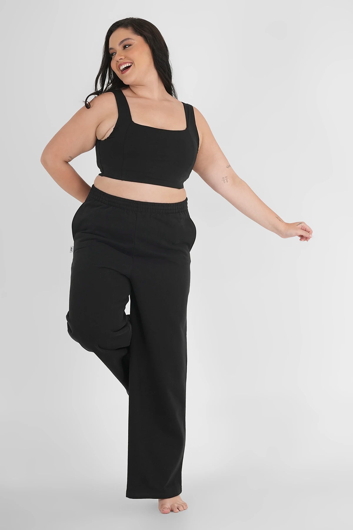 Sweatpants Straight Leg Black Plus Size
