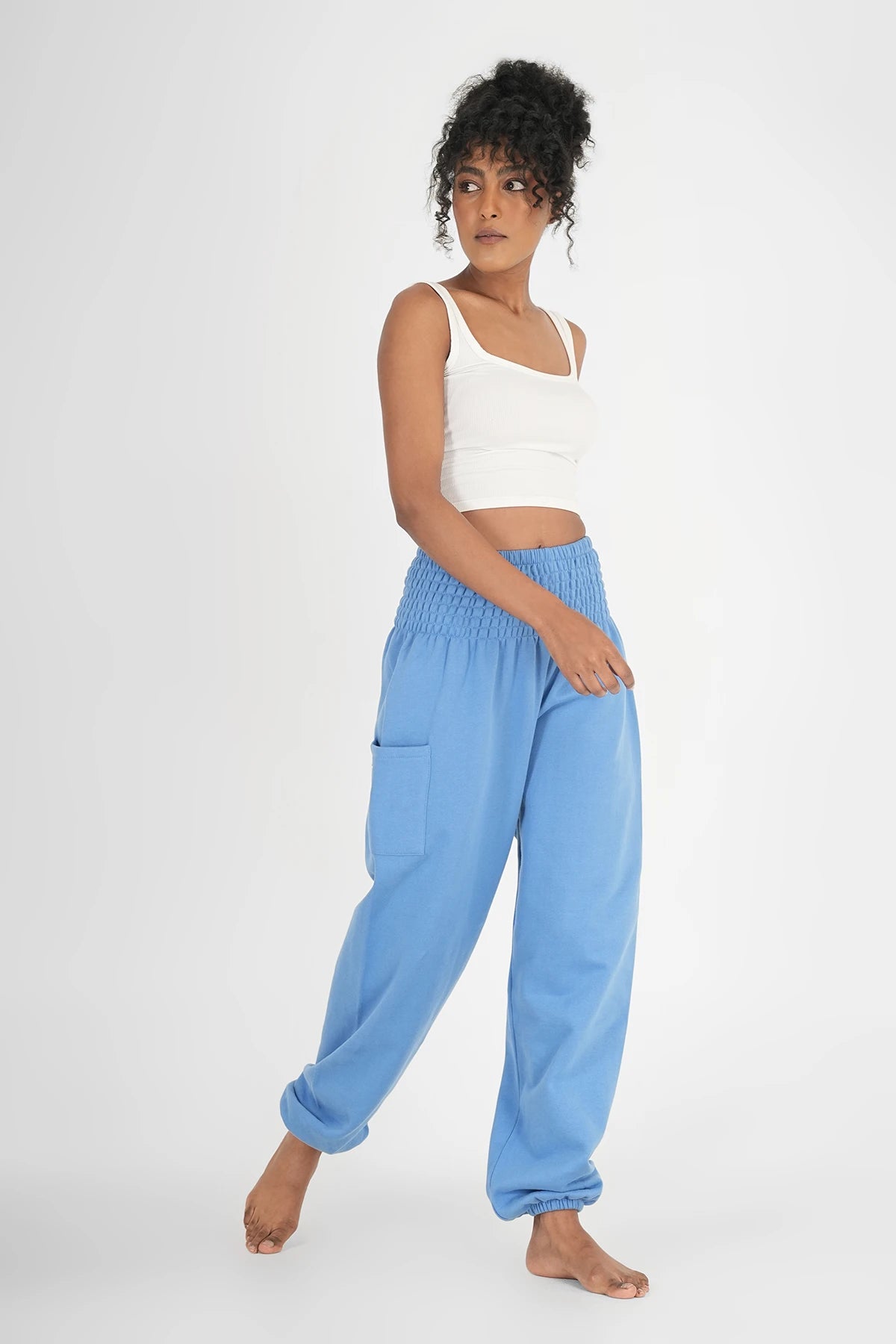 Warme Loungewear Haremshose Vintageblau