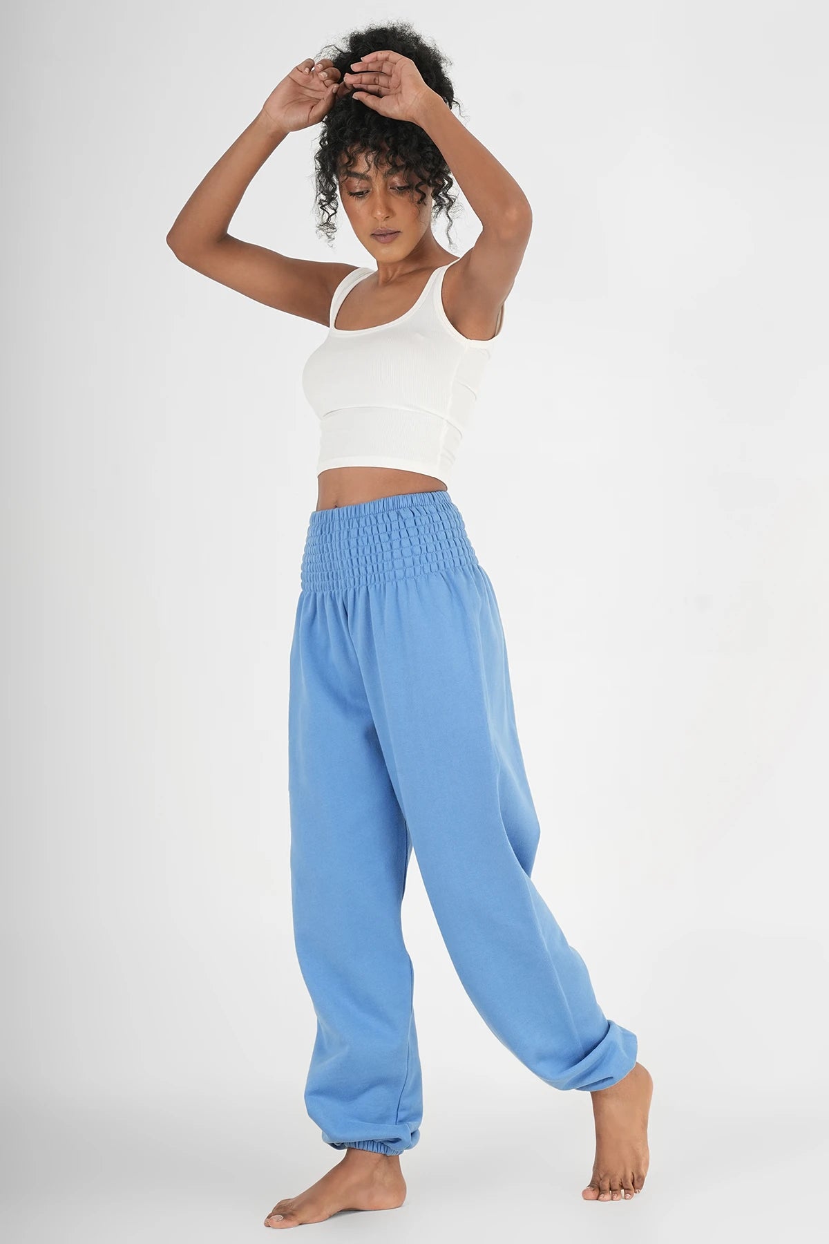 Warme Loungewear Haremshose Vintageblau