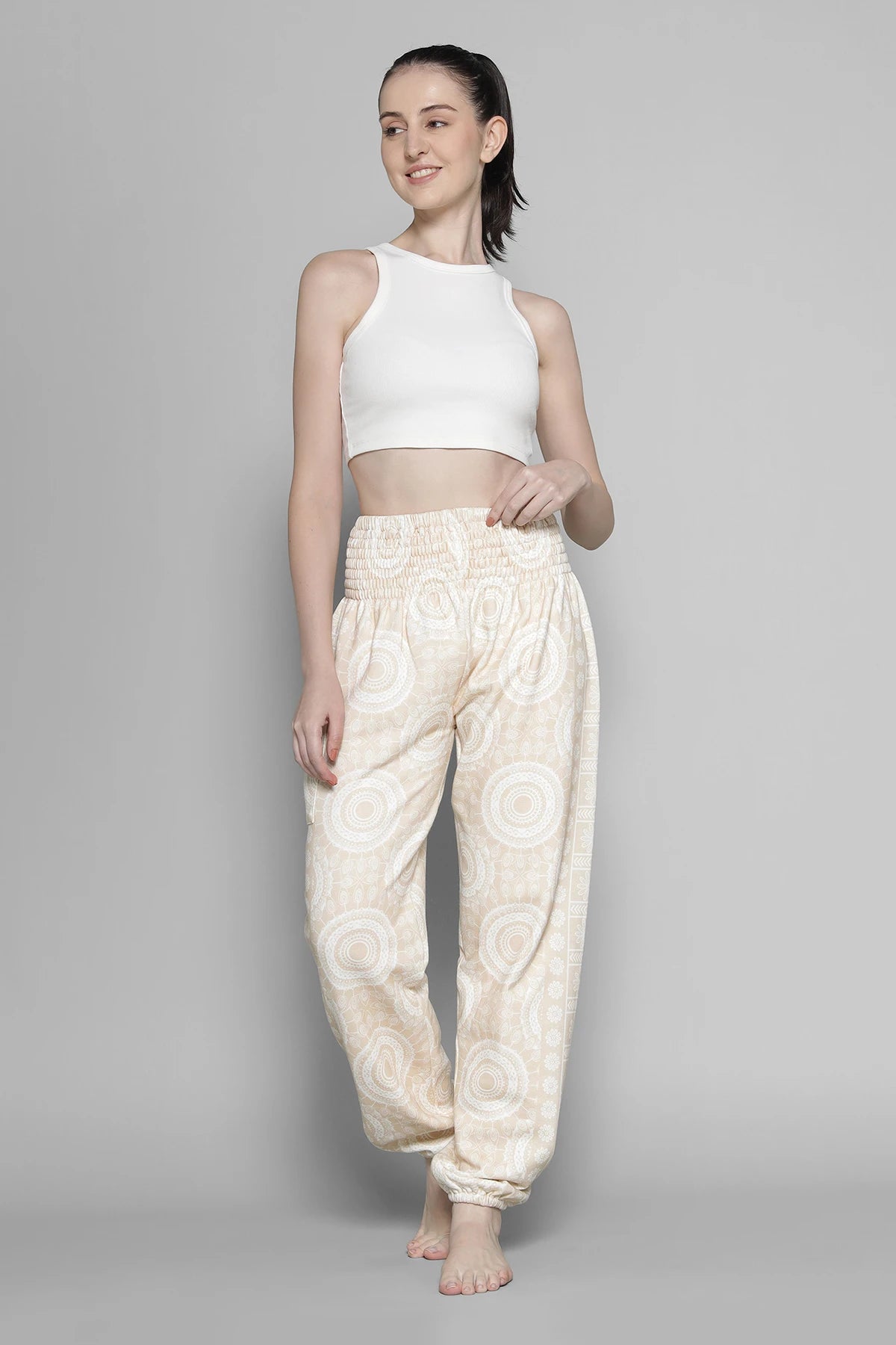 Warme Loungewear Haremshose Beige Mandala