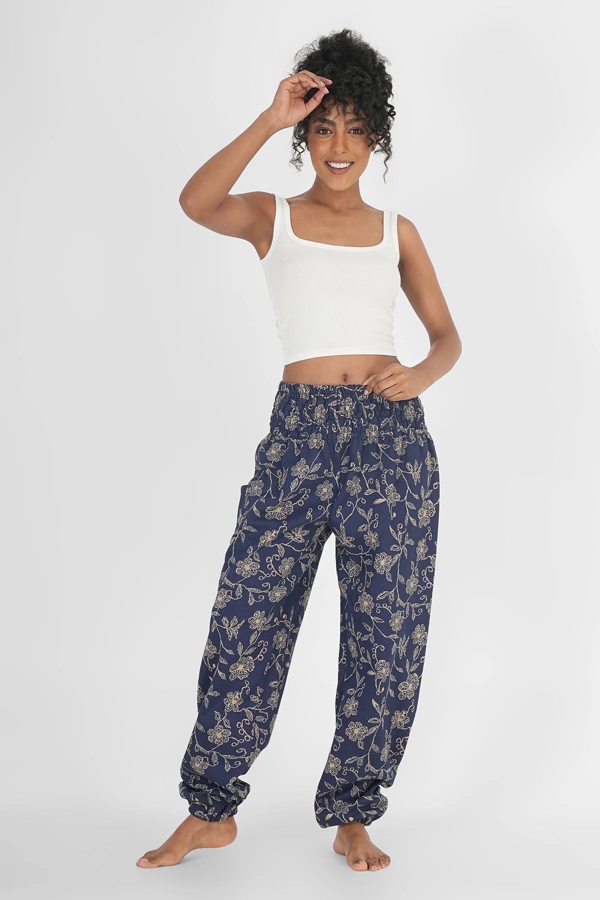 Warme Loungewear Haremshose Tiefblaue Wildblume