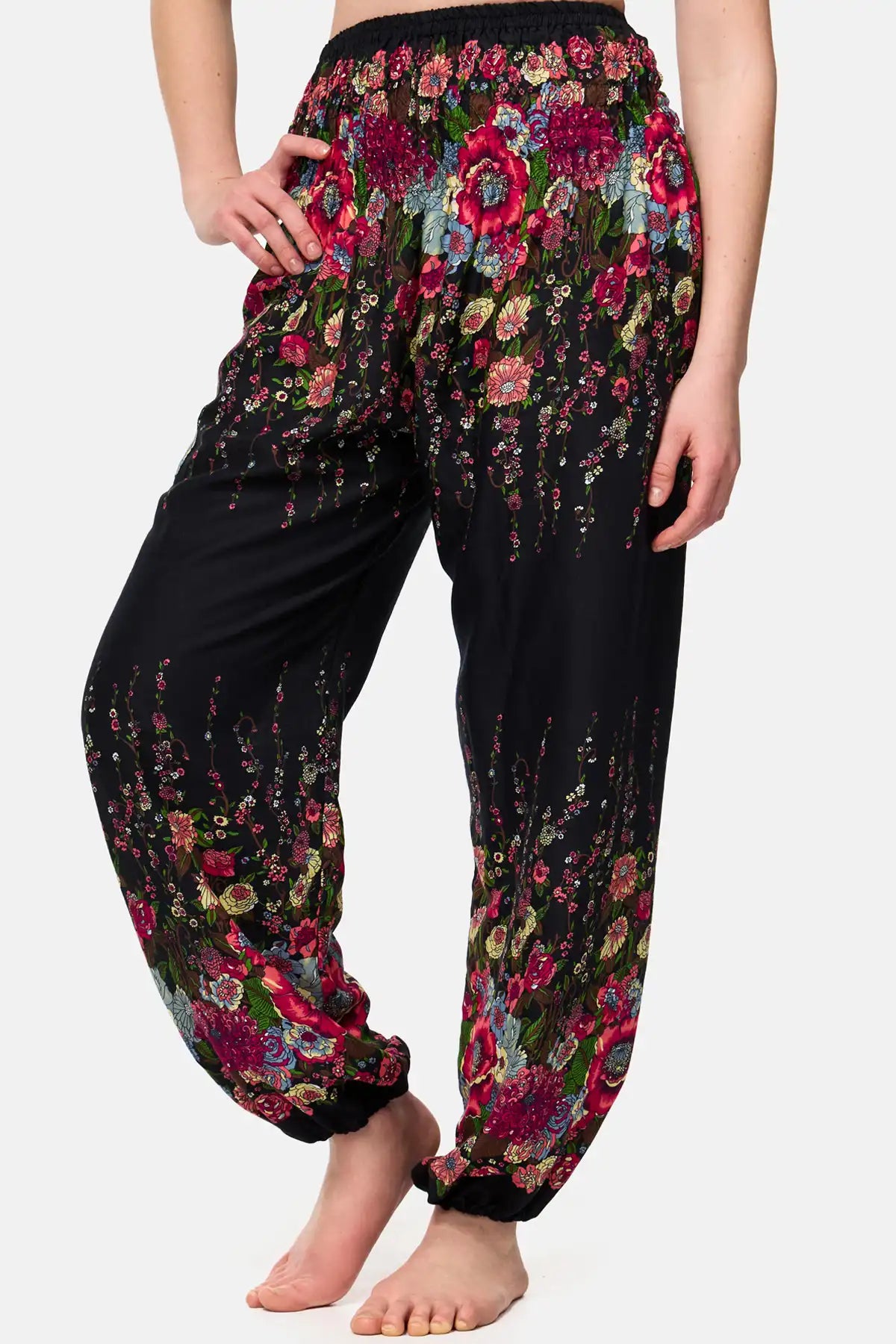 Harem pants tropical floral splendor