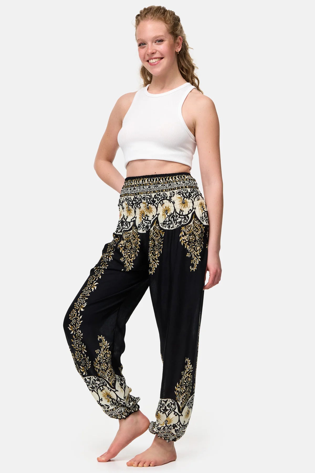 Harem Pants Black Peacock Eye Long Version