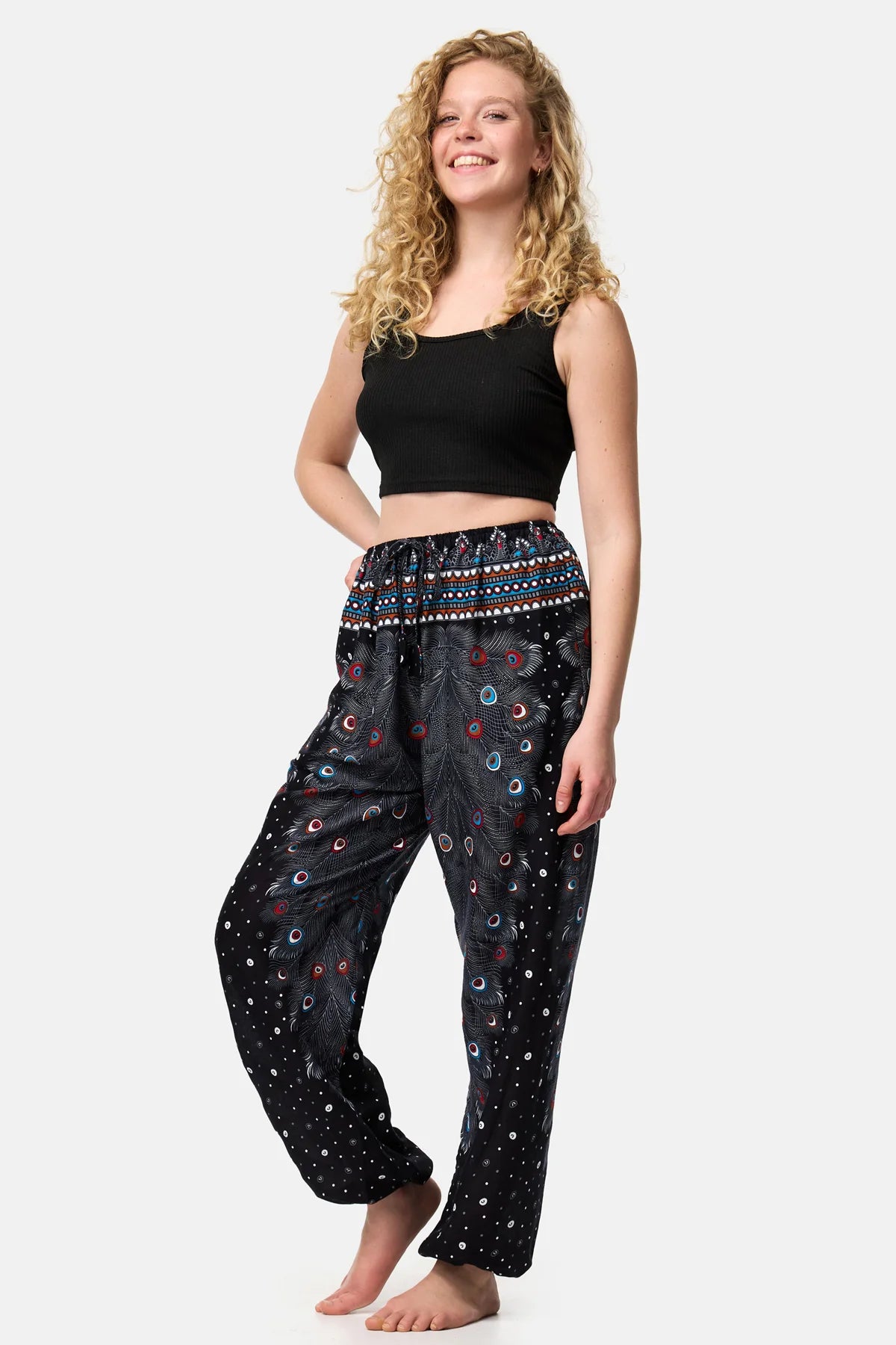 Drawstring Pants Black Peacock Eye