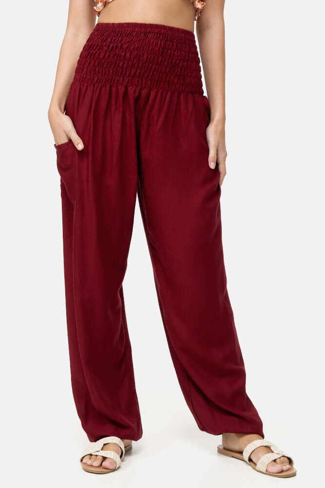 Harem pants wine red short version
