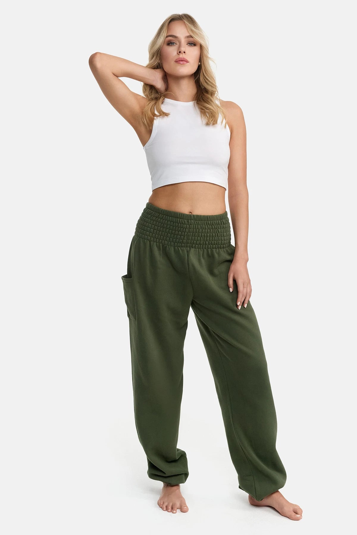 Warme Loungewear Haremshose Olive Long Version