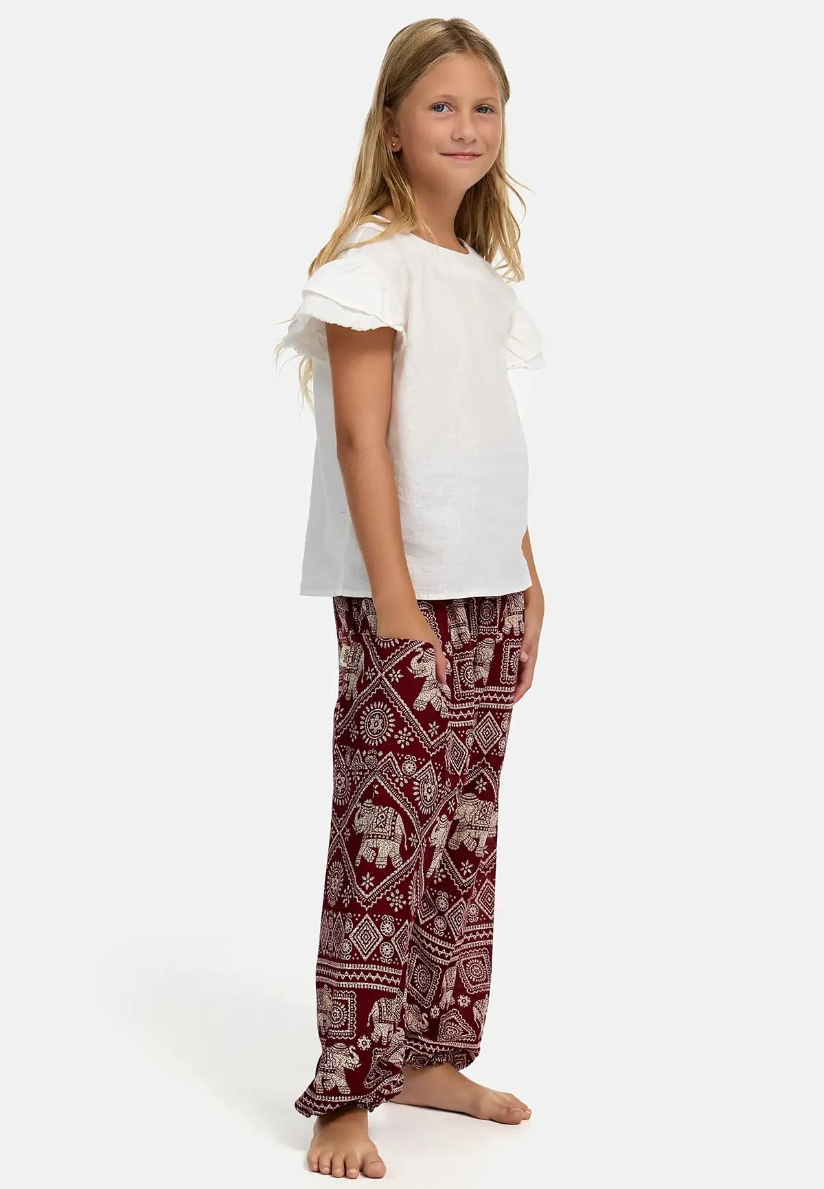 Kids Harem Pants Red Elephant