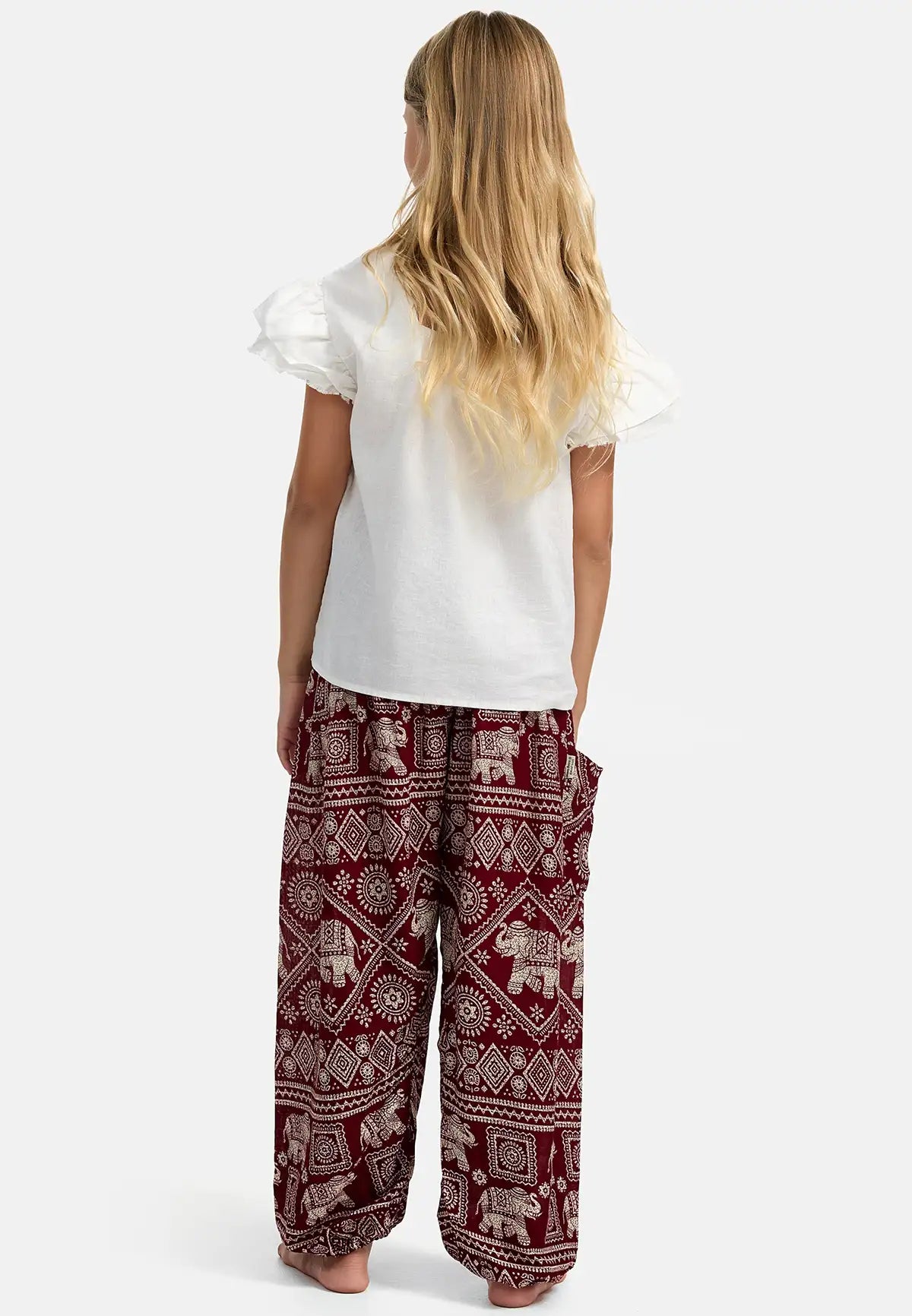 Kids Harem Pants Red Elephant