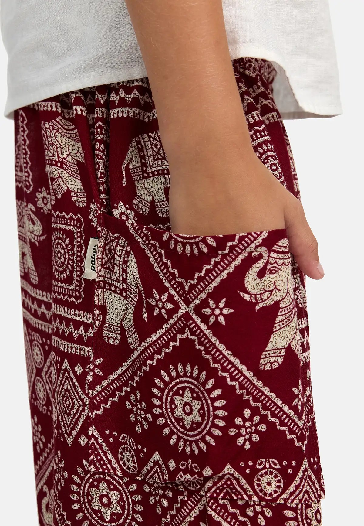 Kids Harem Pants Red Elephant