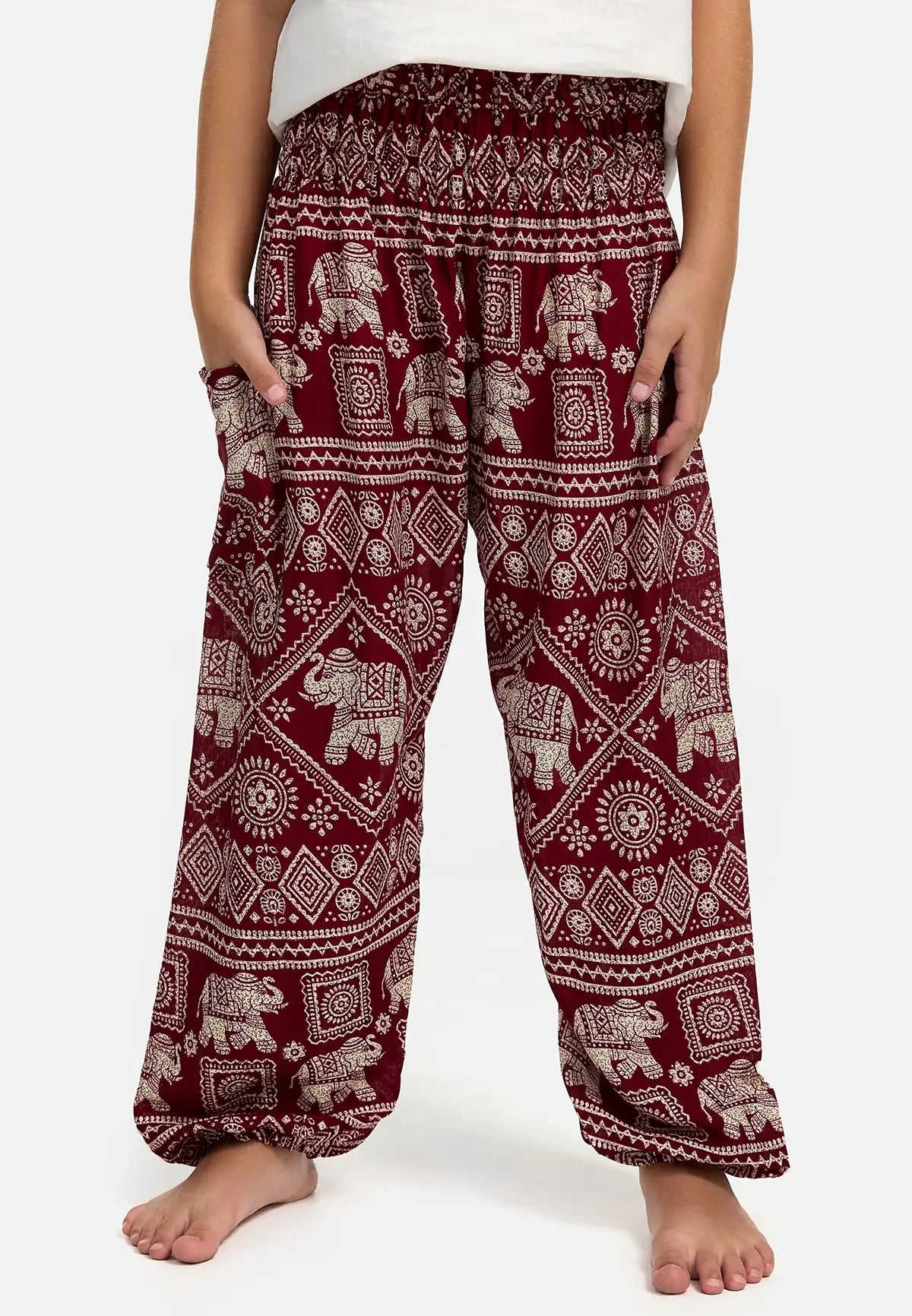 Kids Harem Pants Red Elephant